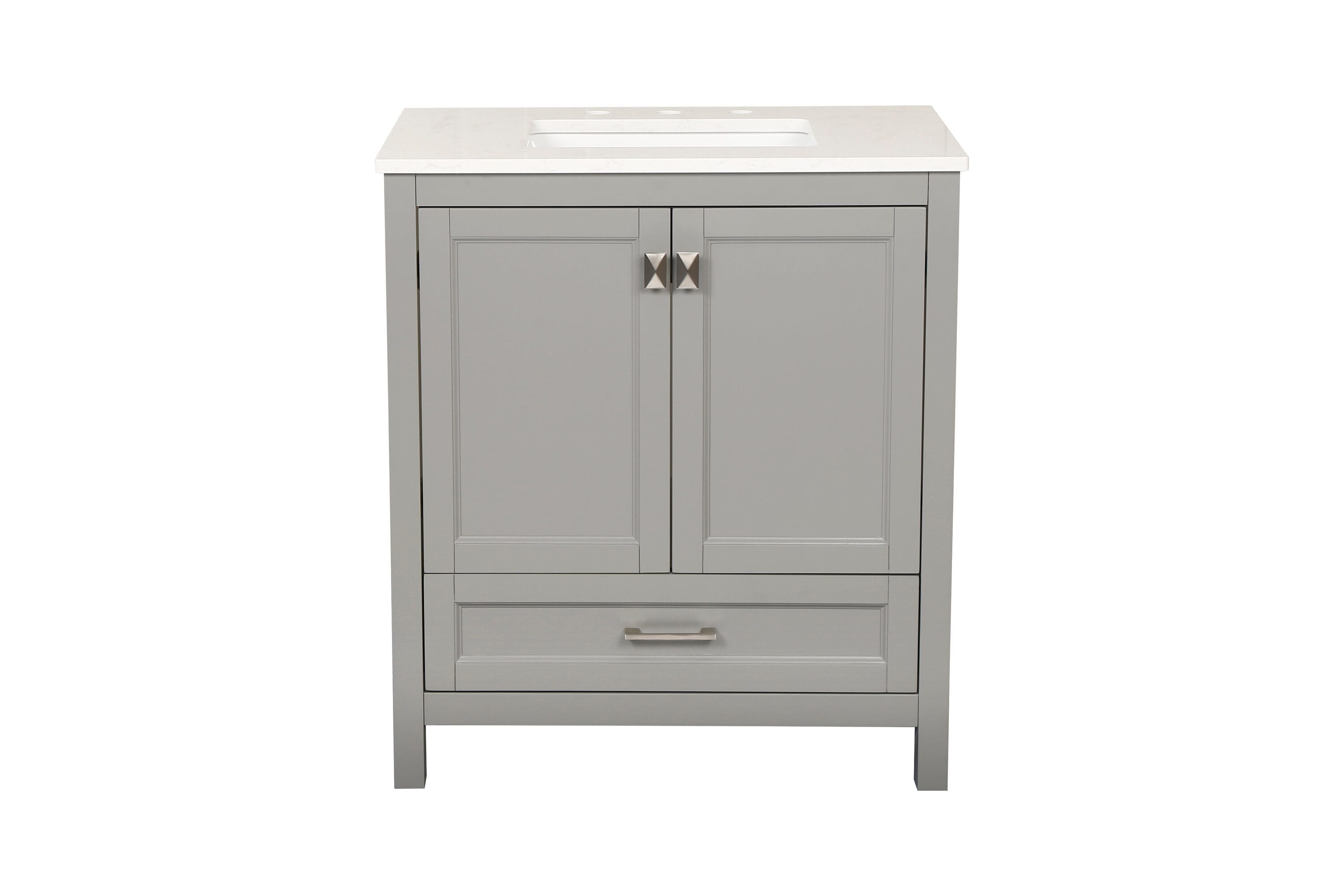 Tatayosi T3P237850 30 Inch Freestanding Bathroom Vanity with Sink Carrara Engineered Marble Vanity Top with Under mounted Rectangular Ceramic Sink Large Storage Soft Close Door Solid Wood Frame Grey