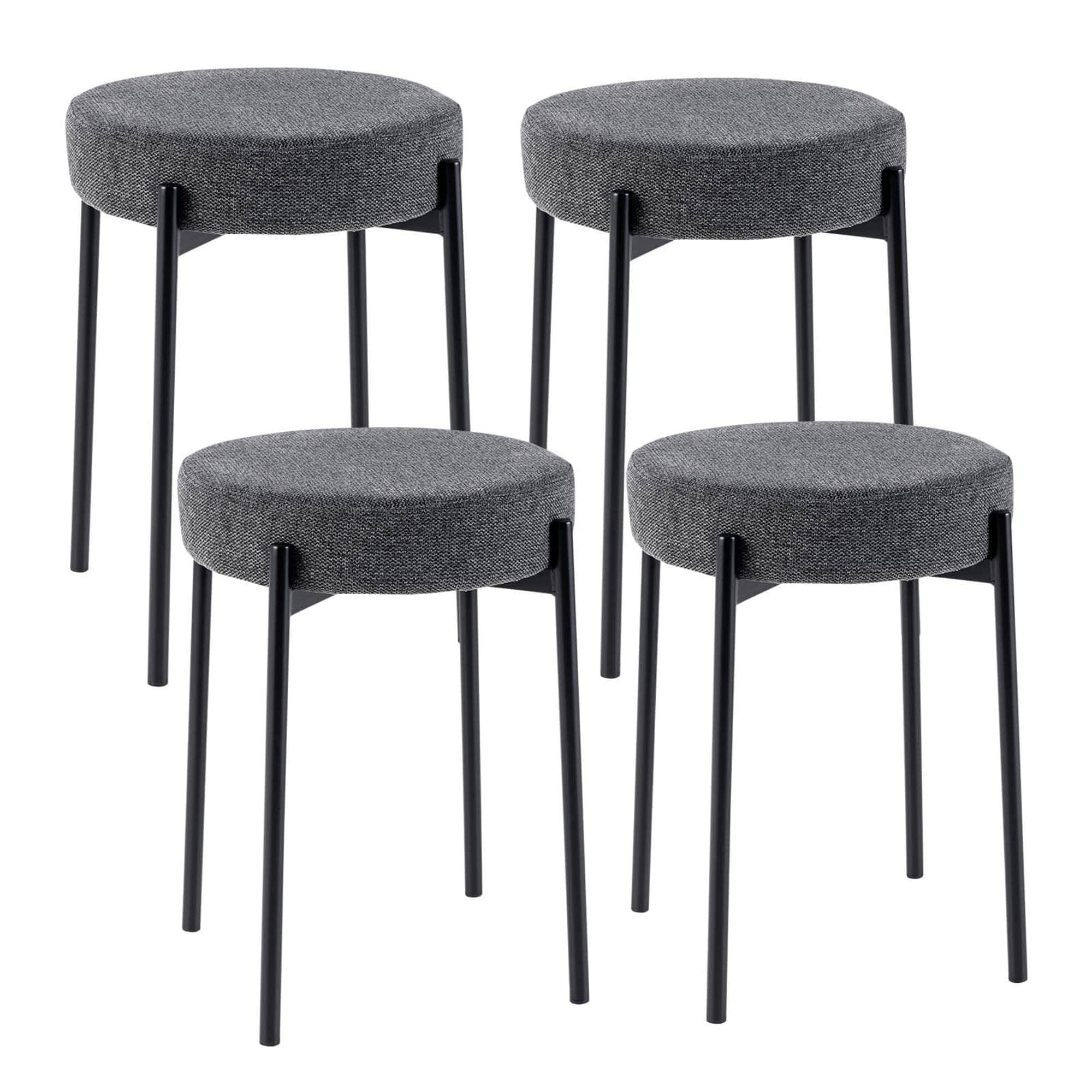 Costway HCST00921 Set of 4 Dark Gray + Black 20-in H Short (less than 23-in) Round Seat Upholstered Stackable Metal Bar Stool