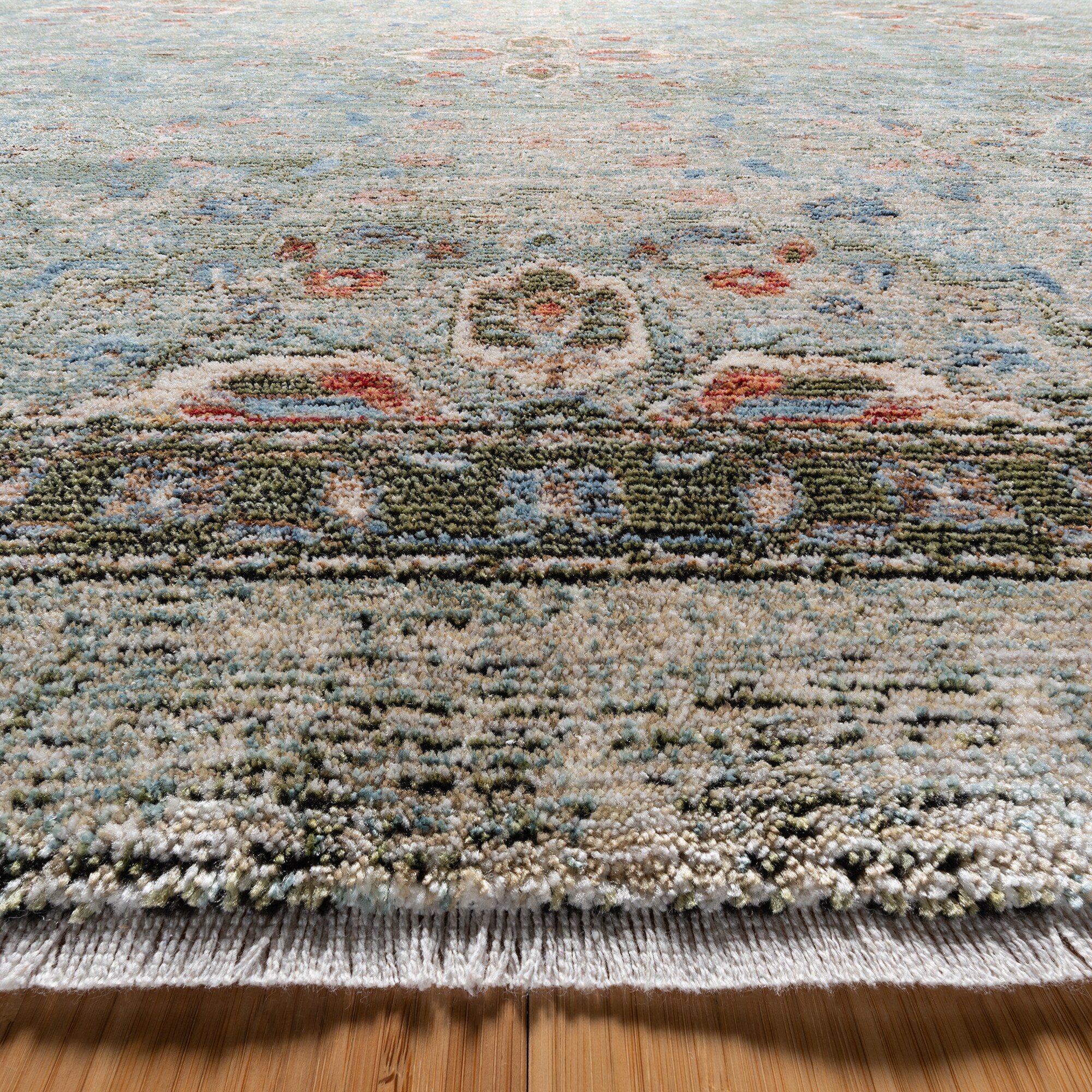 Ivory and Olive Green Synthetic Rectangular Area Rug