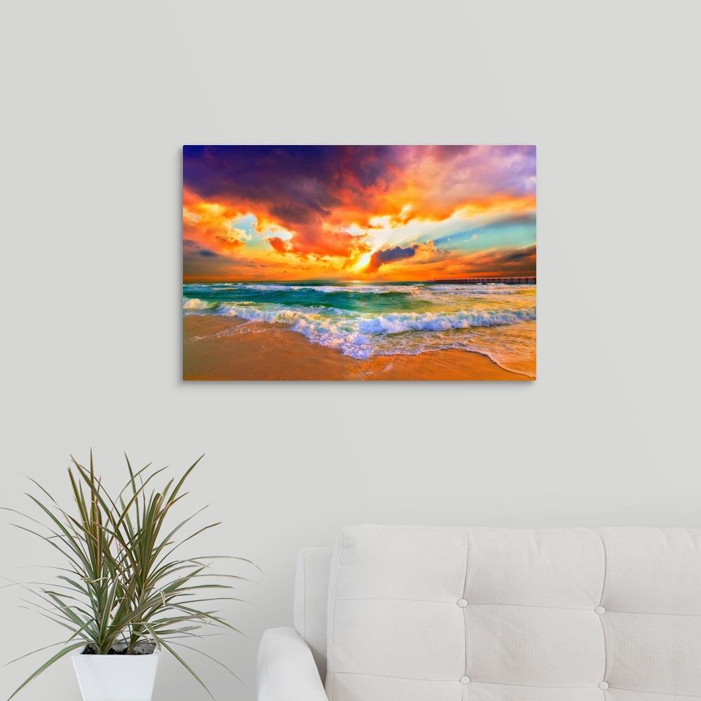 GreatBigCanvas Colorful Ocean Sunset Red Blue V 24-in H x 18-in W Abstract Print on Canvas | 2528580-24-18X24
