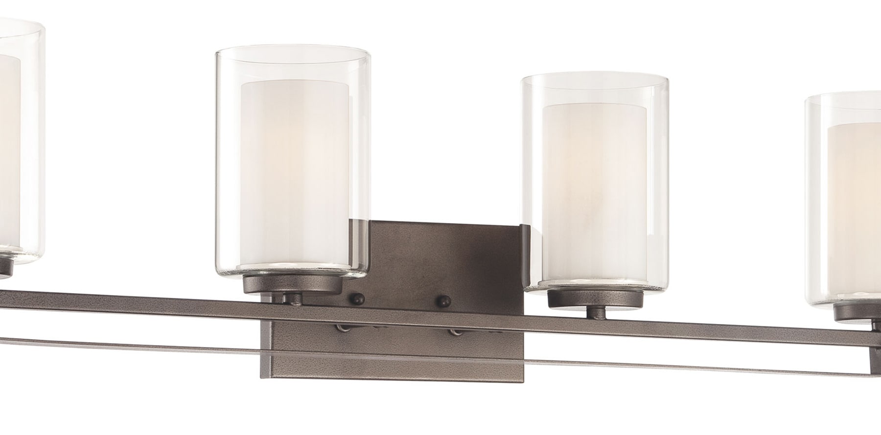 Transitional Smoked Iron 4-Light Bath Bar with Etched White Glass