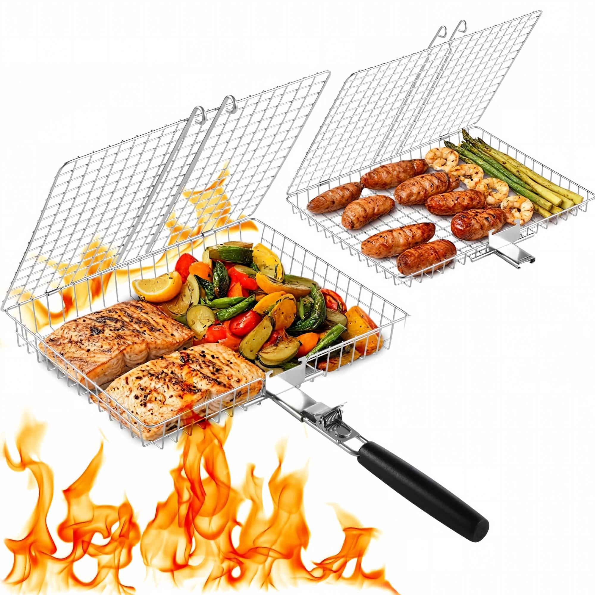 Numhew 12.51in L 2-Piece Stainless Steel Grill Baskets