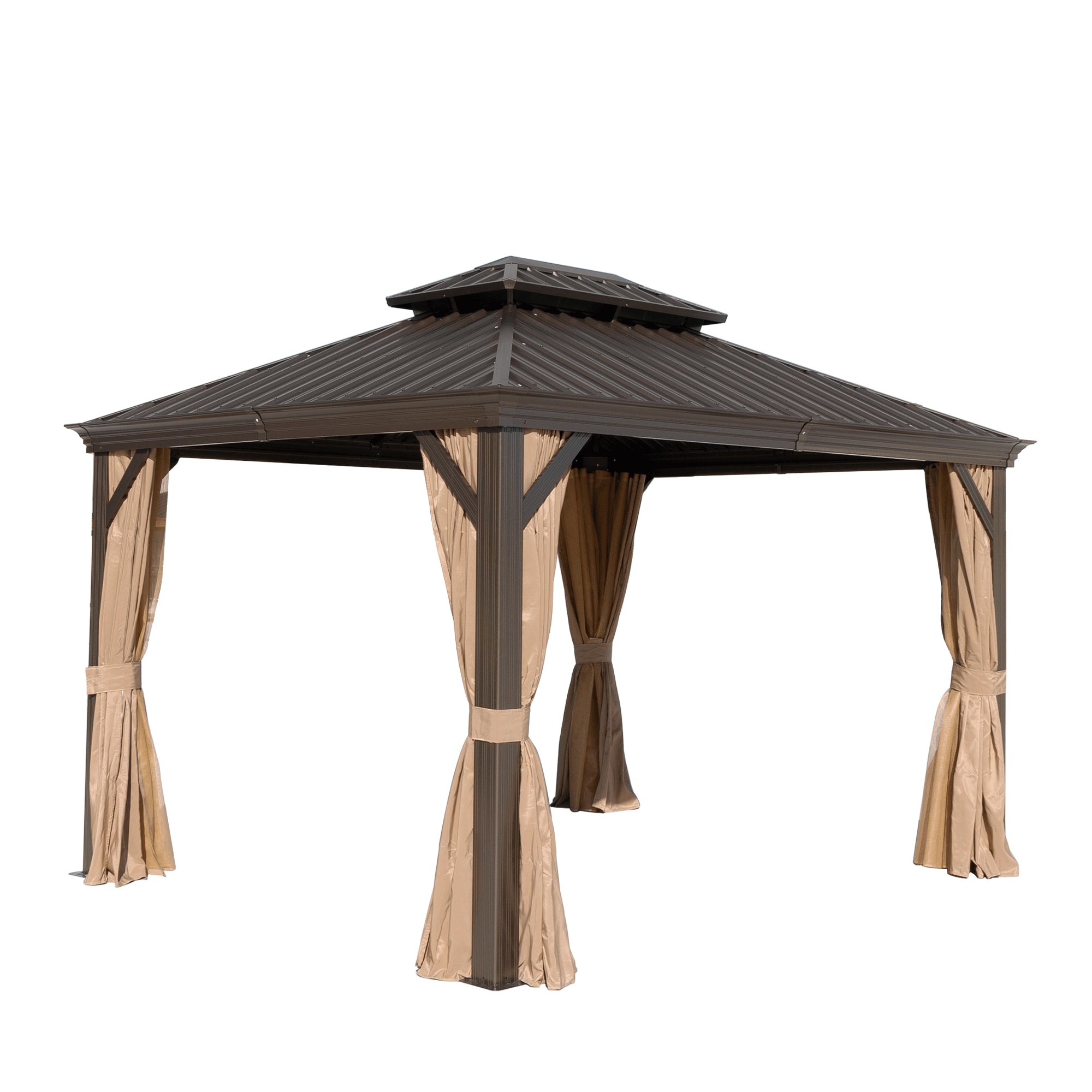 12-ft x 10-ft 10x12ft Hardtop Gazebo Rectangle Brown Metal Steel Roof Gazebo with Screen Included | - Kahomvis ZHIJIE-QP109-004