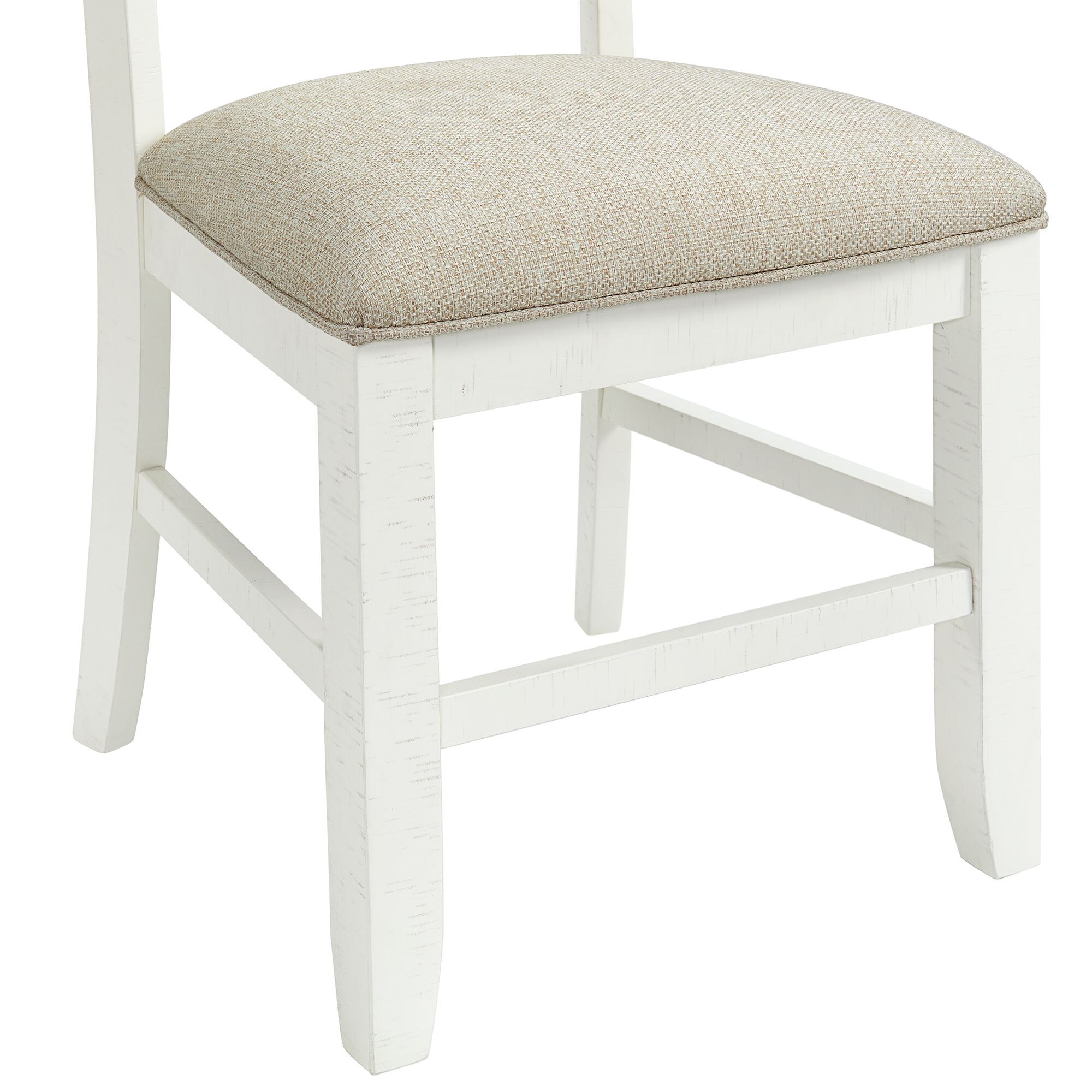 Elegant White Wooden Side Chair with Swirl Back Design and Upholstered Seat