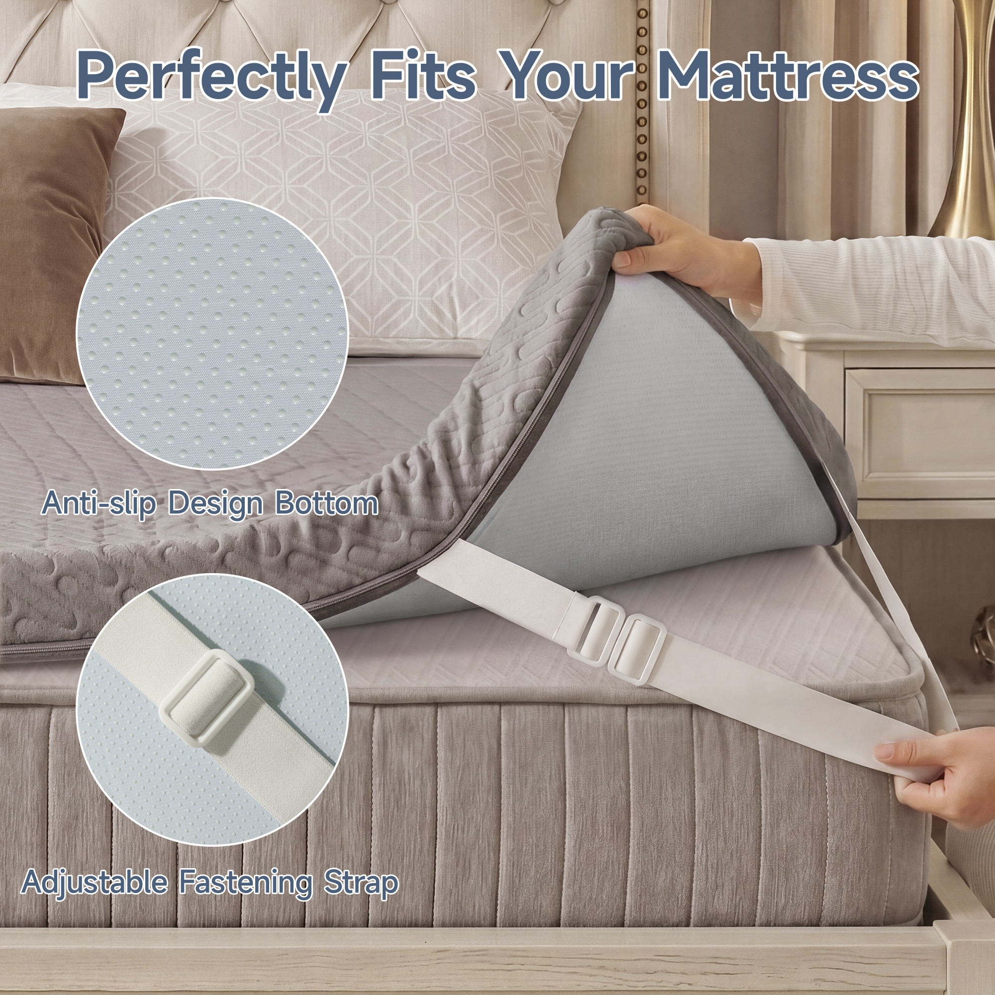 Czpalo Gray 3-in Gel Memory foam California King Mattress topper with ...