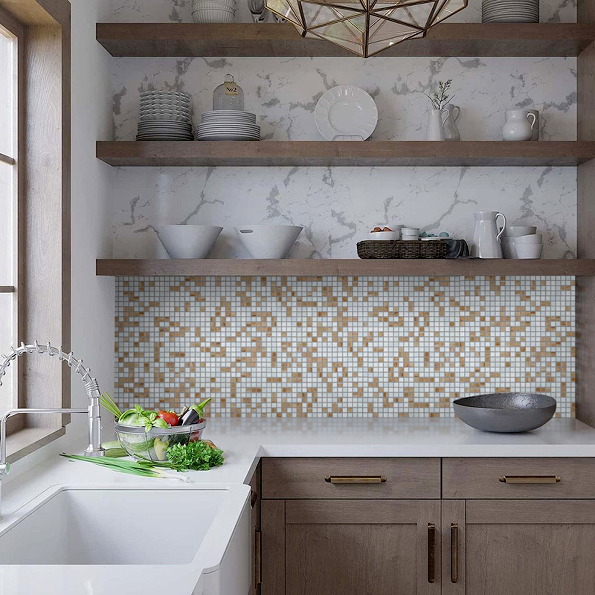 Apollo 12" x 12" Glossy White and Beige Glass Mosaic Tile