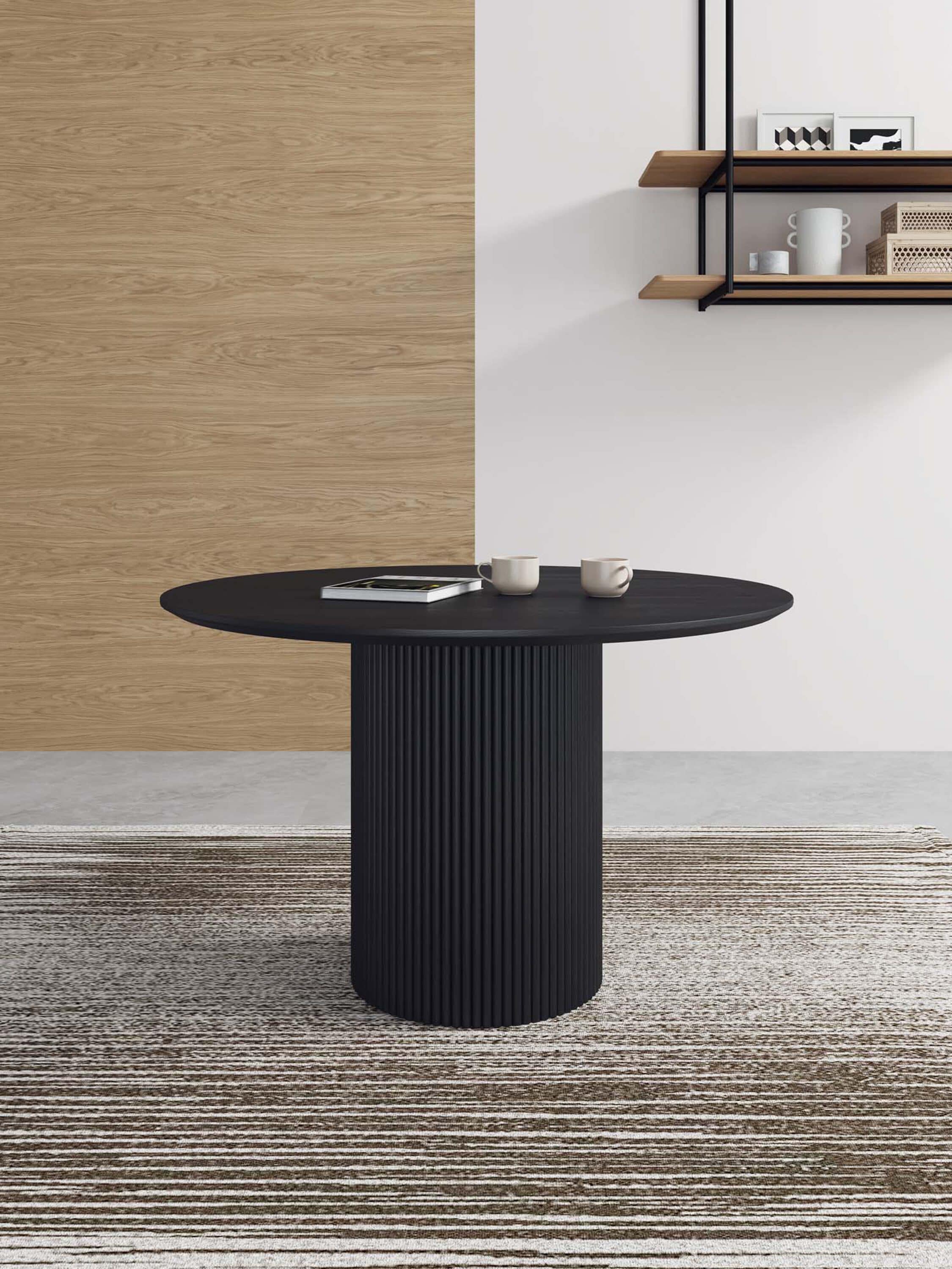 Manhattan Comfort DT03-BK Black Round Contemporary/Modern Dining Table, Wood with Black Wood Pedestal Base 47.24-in L x 29.52-in H