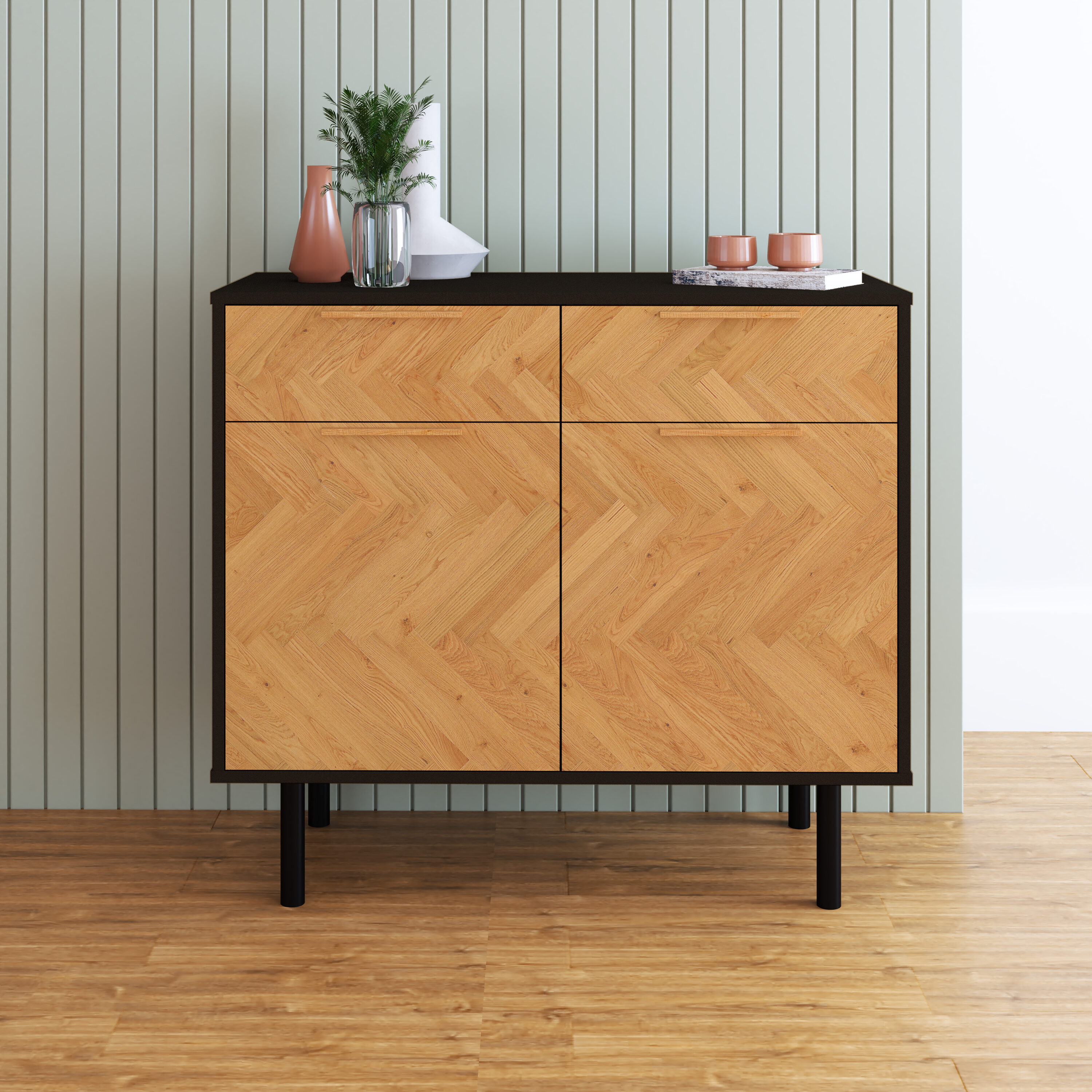 Manhattan Comfort SB-311AMC247 Contemporary/Modern Black and Wood Print Sideboard