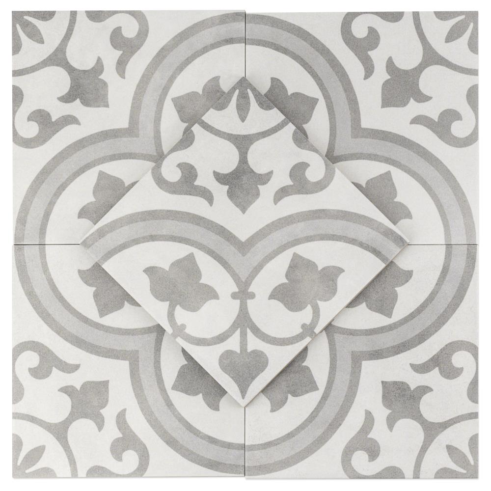 Sintra Ornate Matte 9 x 9 Porcelain Field Tile in Black & White