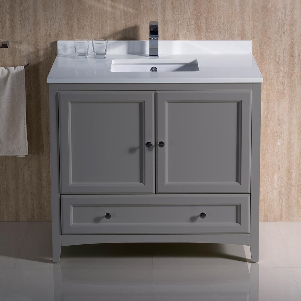 Oxford 36" Gray Quartz Stone Freestanding Single Sink Vanity
