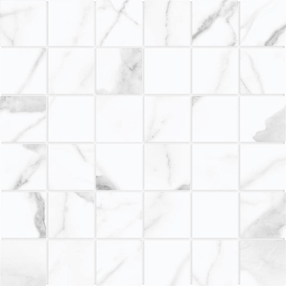 Satori Statuario 12-in x 12-in Matte Porcelain Basketweave Marble Look ...