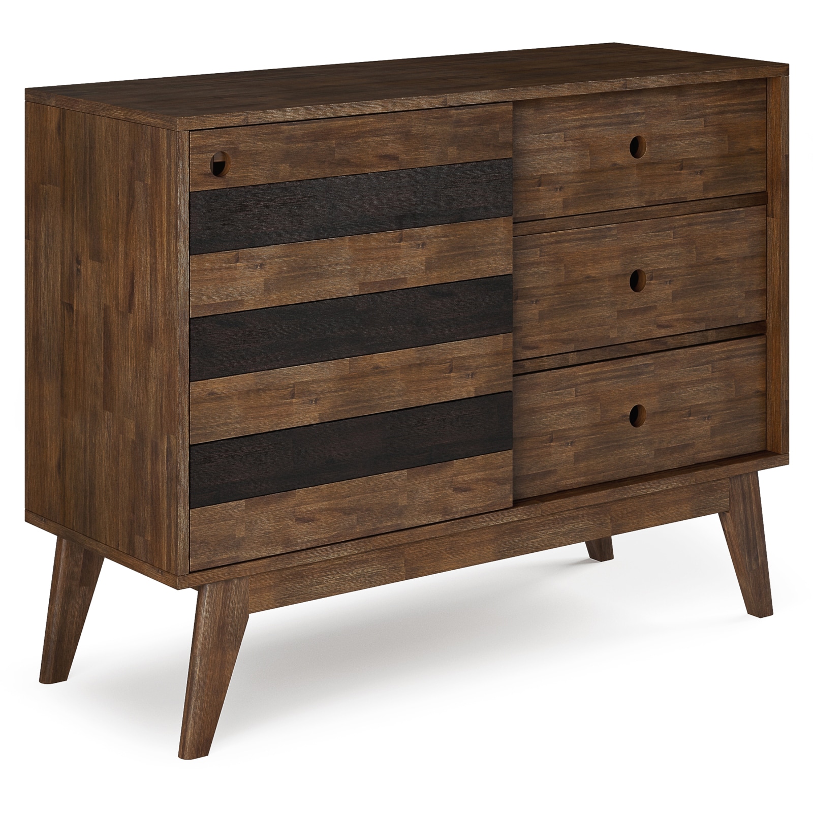 CHITA Mid Century Modern Solid Wood Home Storage Organizer with 2 Adjustable Shelves Rustic Natural Aged Brown Finish Sliding Door Dark Brown