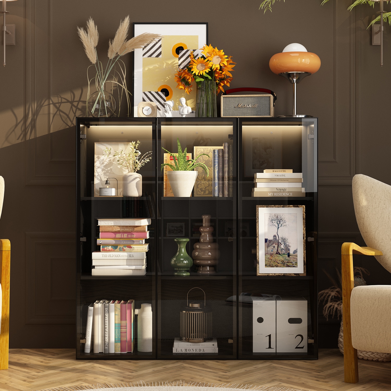 FUFU&GAGA KF020423-01 Contemporary/Modern Black China cabinet with Wine Storage