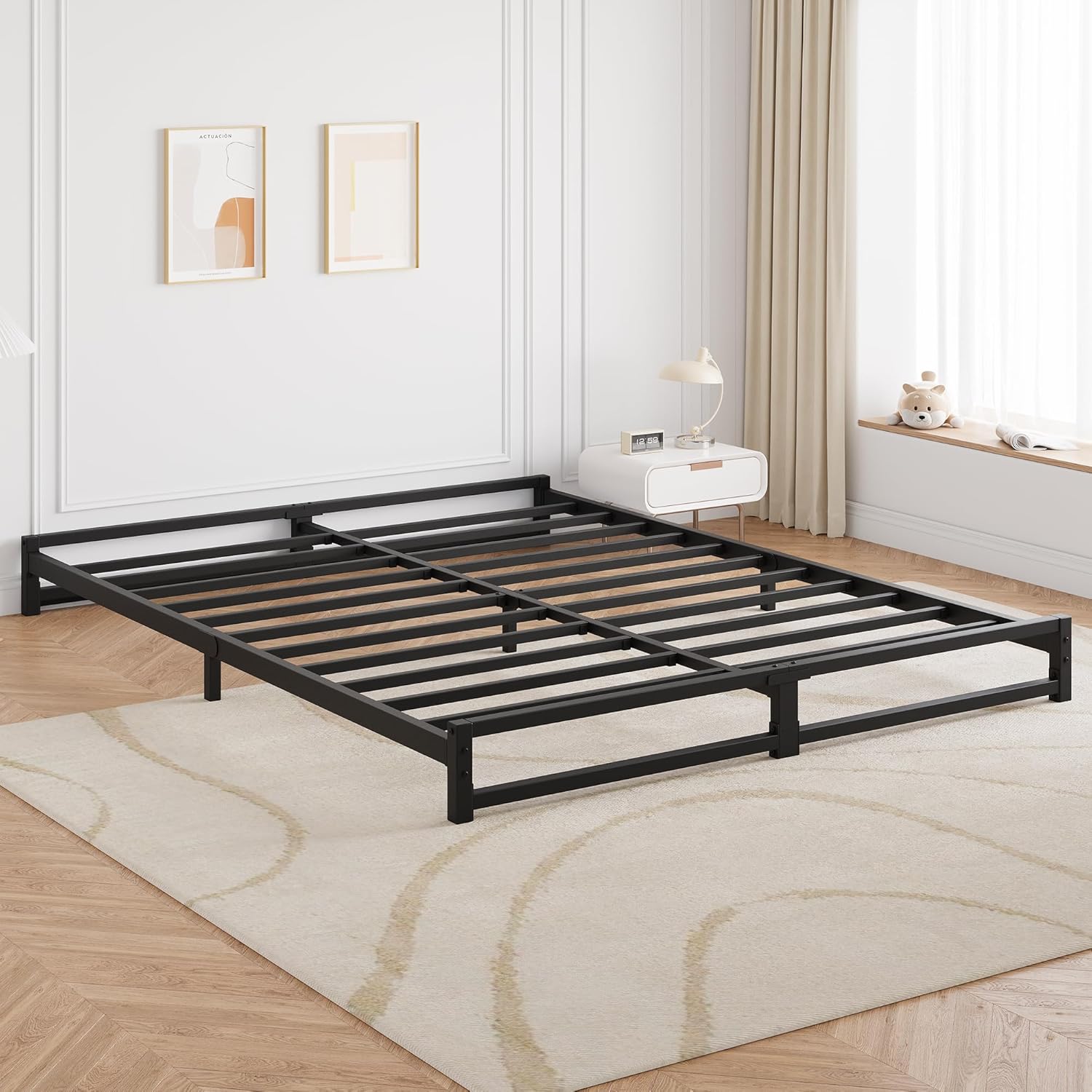 Qeetex LHF-DYQ-PHO-11AKQ52F GarveeHome 6 Inch Twin Bed  Metal Platform Bed Frame with Steel Slats Support  Mattress Foundation  Easy Assembly No Box Spring Needed  Black