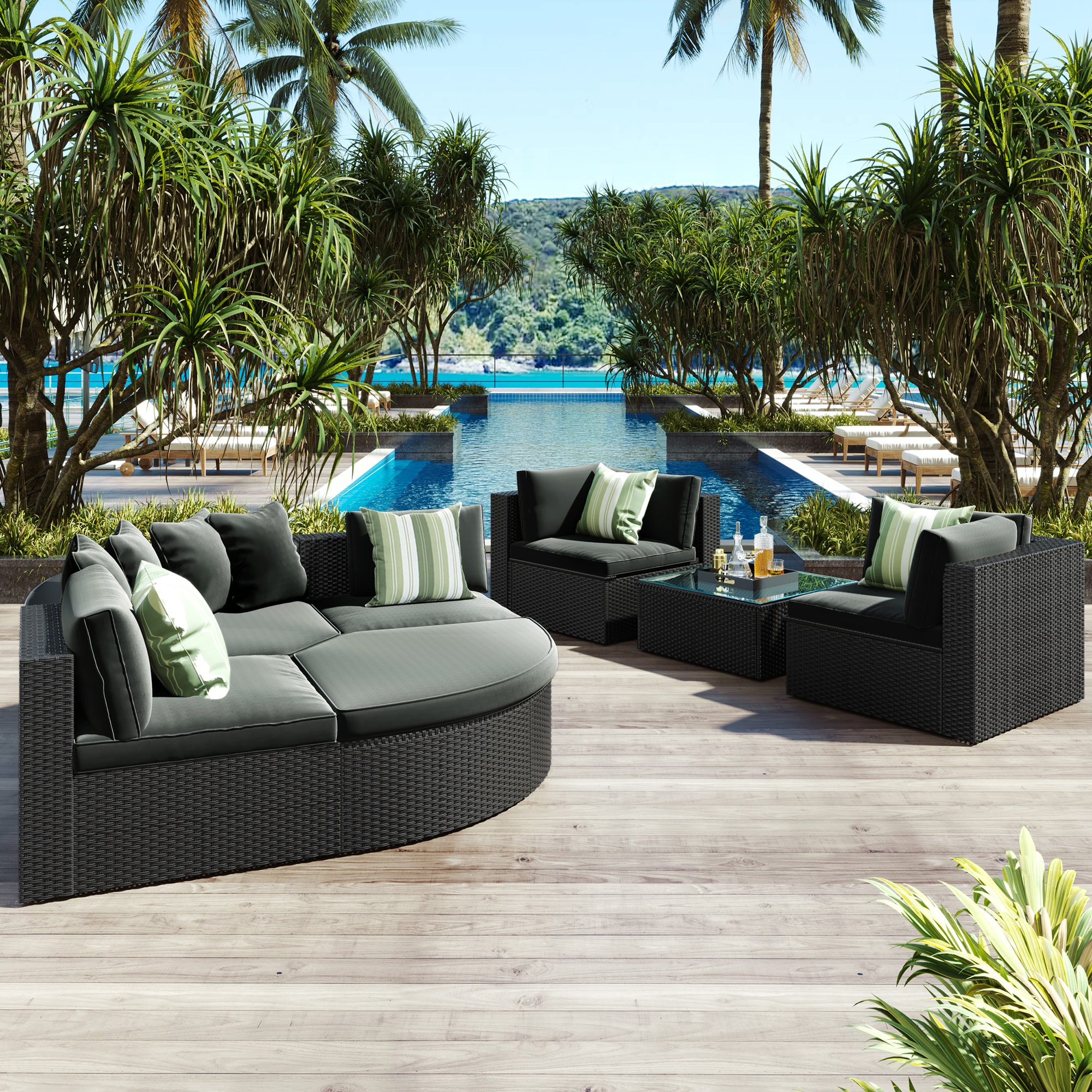 Forclover HYFL-HW25+ 7-piece Outdoor Wicker Sofa Set 7-Piece Wicker Patio Conversation Set with Gray Cushions