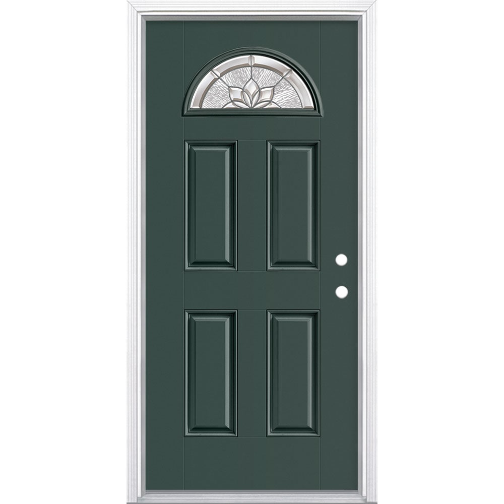 Masonite 3422087 Panama 36-in x 80-in x 4-9/16-in Fiberglass 1/4 lite Left-hand inswing Evergreen Painted Prehung Front Door with Brickmould Insulating core