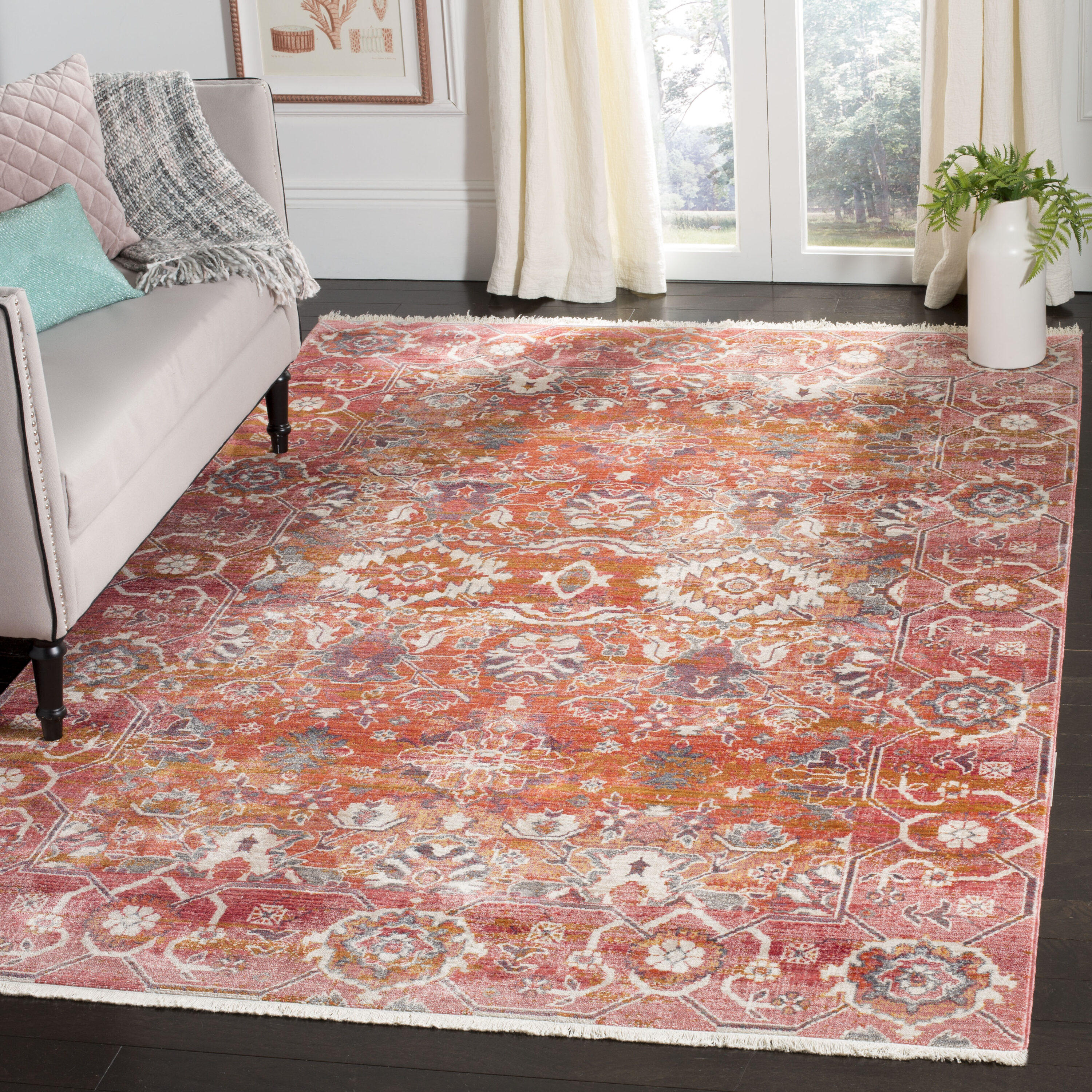 Vintage Persian 471Q Red Orange 6 X 9 Rectangular Area Rug
