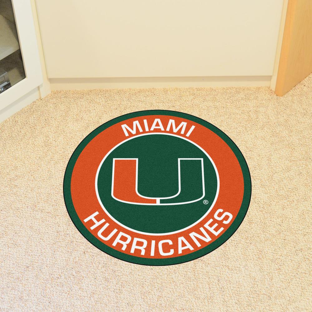 FANMATS 18618 Miami Hurricanes 2-ft x 2-ft Green Nylon Round Indoor Decorative Sports Door mat