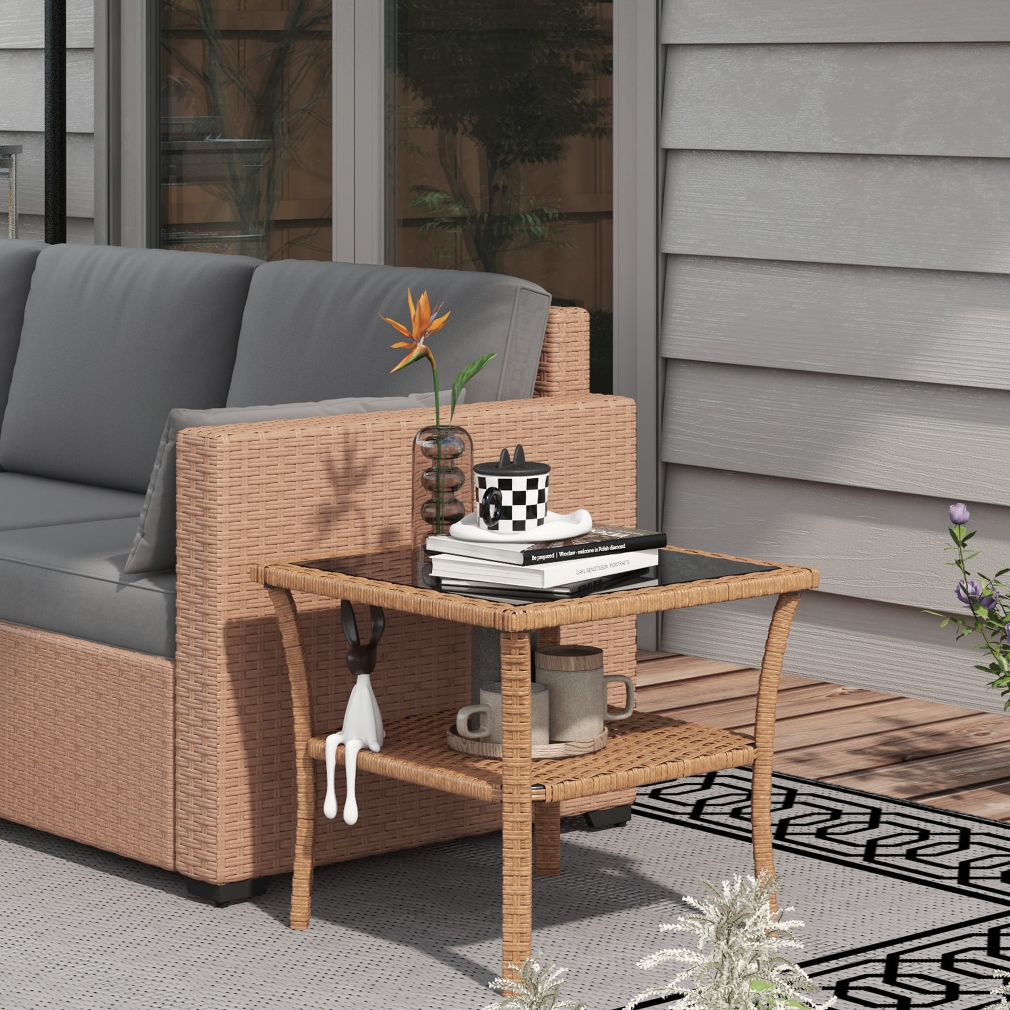 Mondawe MA-GCABQ-289E Square Rattan Outdoor Coffee Table 19.75-in W x 19.75-in L
