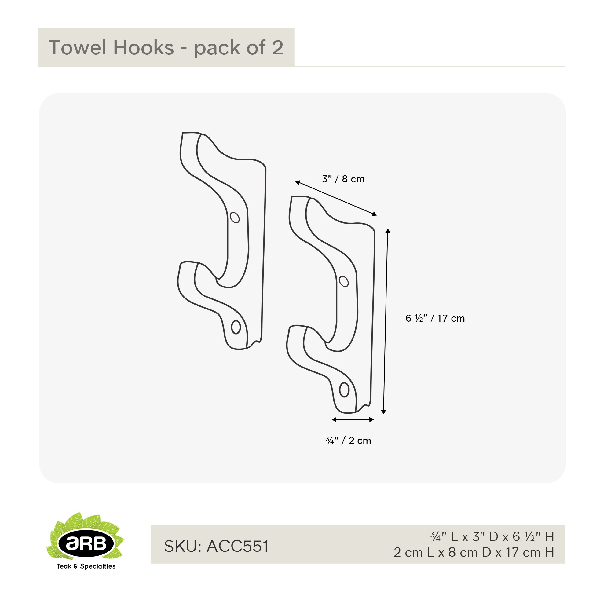 ARB Teak & Specialties ACC551 Robe-Hooks - View #7
