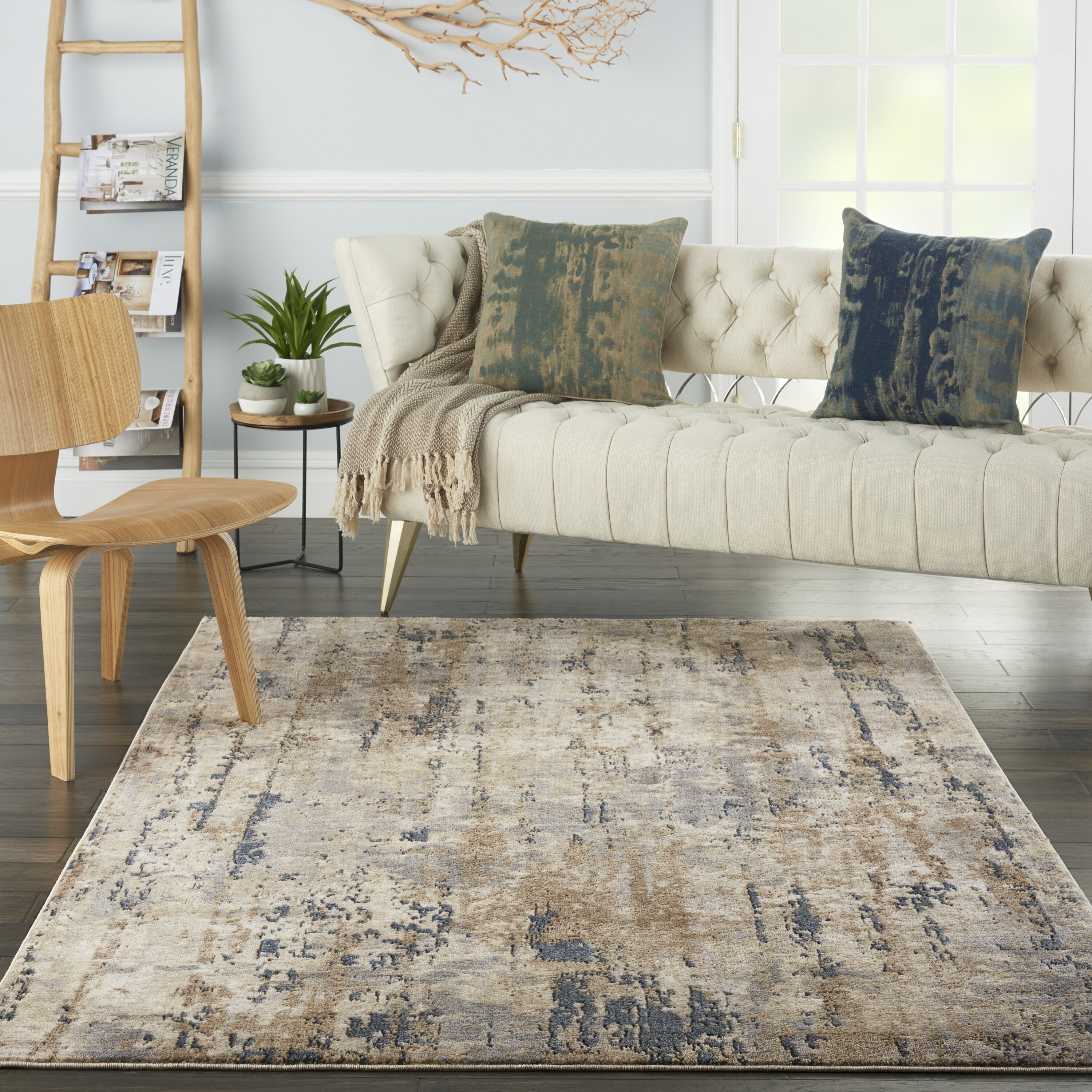 Nourison 099446077004 Concerto 6 x 9 (ft) Loomed Polypropylene Beige/Grey Rectangular Indoor Abstract Area rug