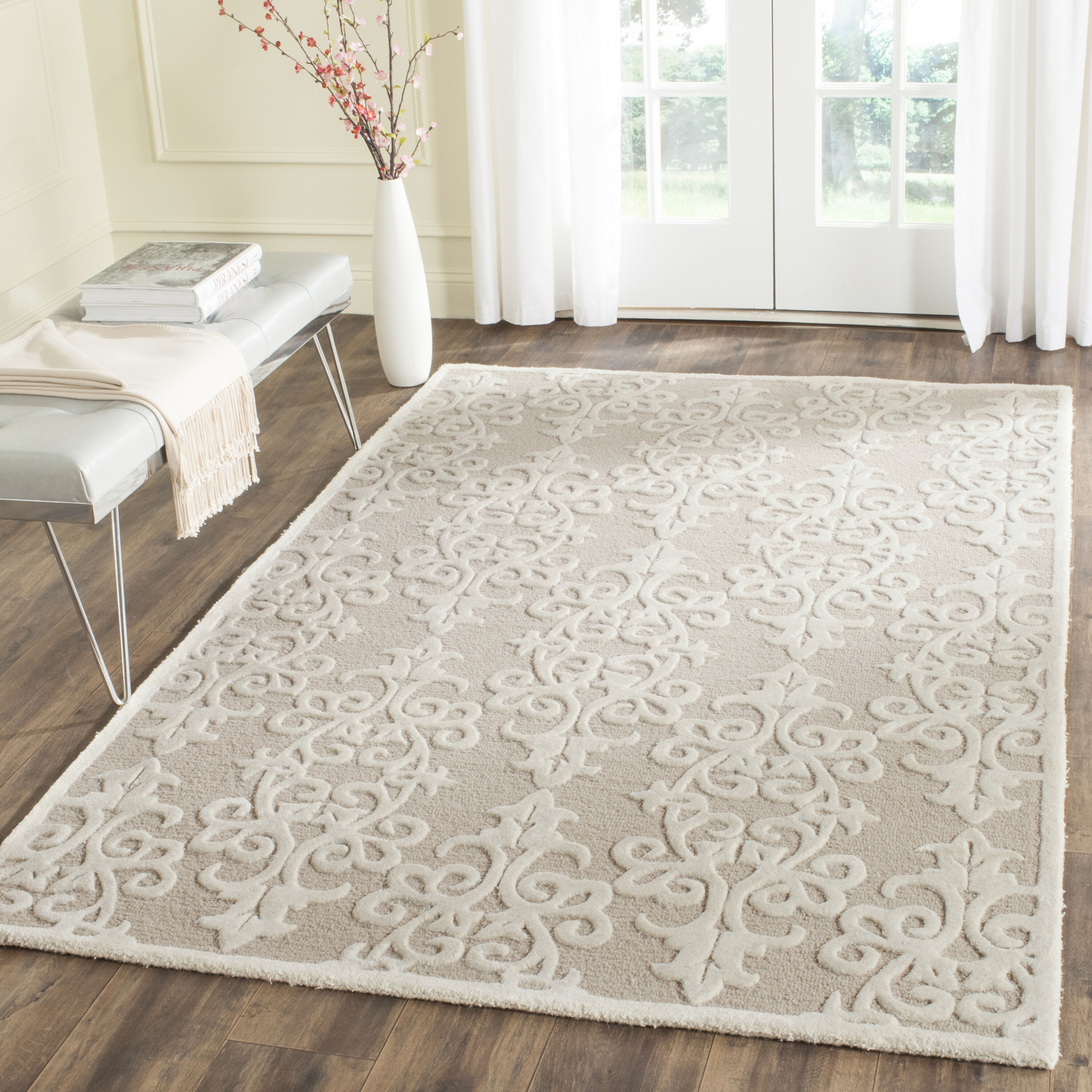 Safavieh BEL127B-6 Bella Calla 6 x 9 (ft) Tufted Synthetic Sand/Ivory Rectangular Indoor Abstract Farmhouse/Cottage Area rug
