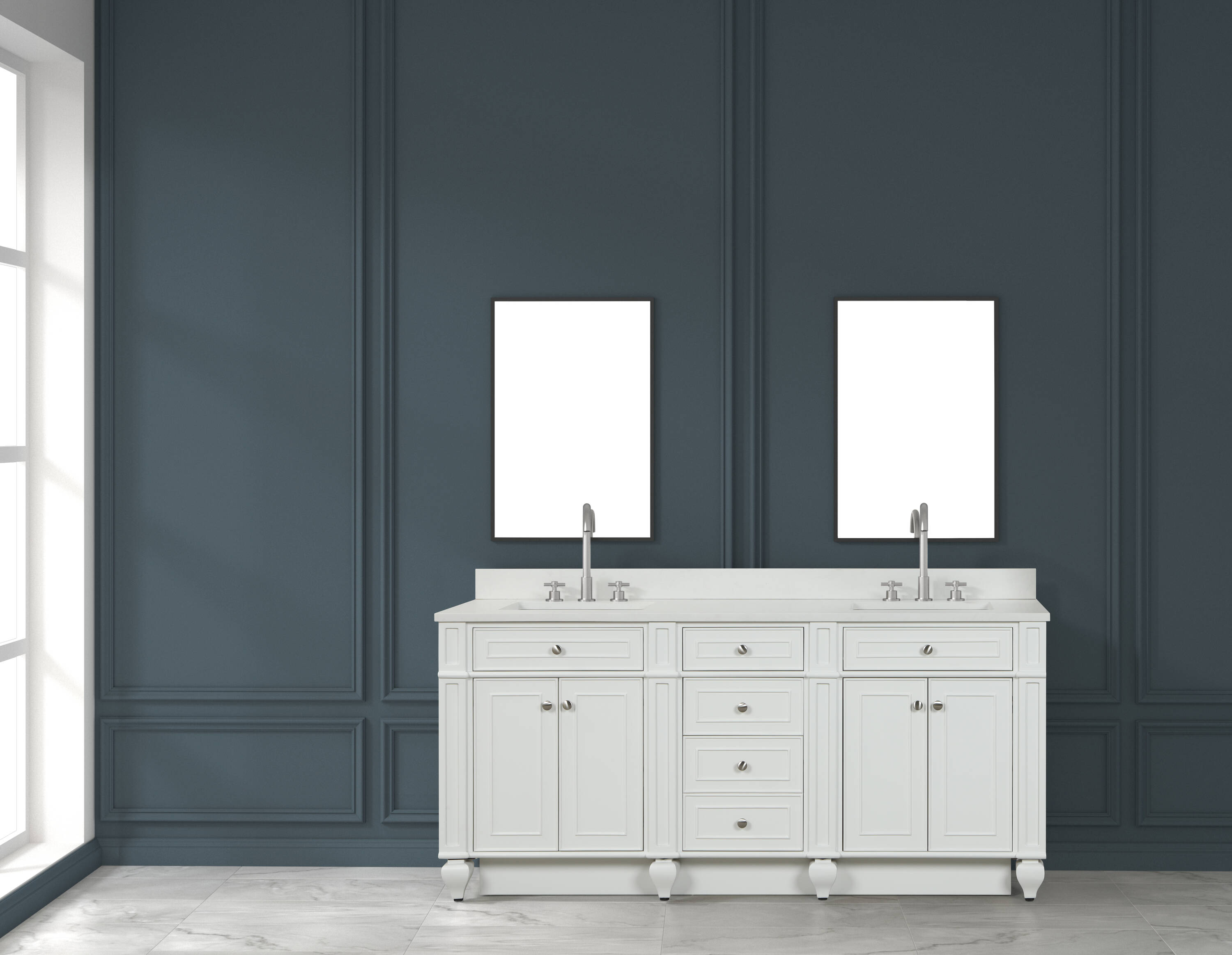 Design Element WN-72-W Winston 72-in Ivory White Undermount Double Sink Bathroom Vanity with White Quartz Top