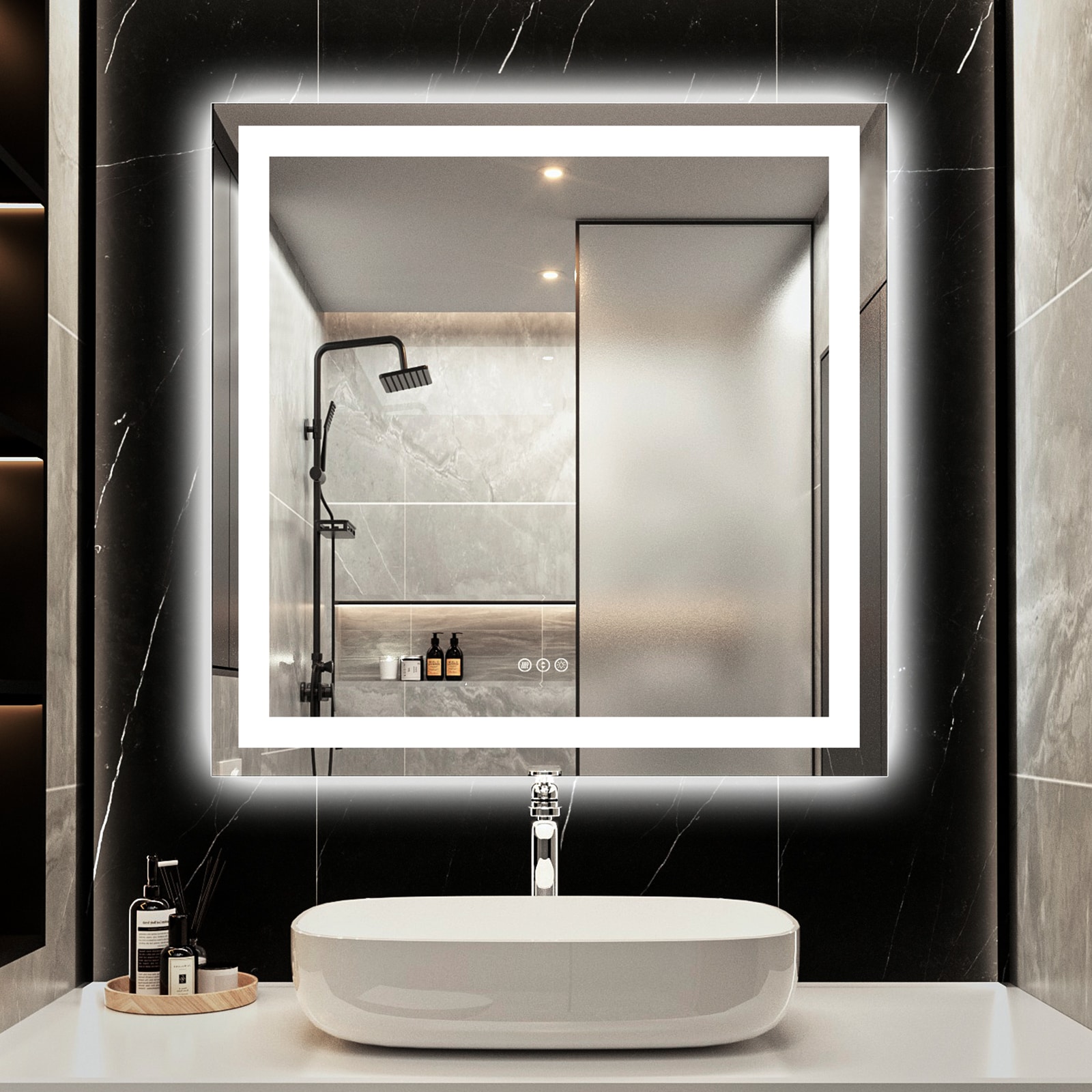Royal Guard LBM3036 Smart 36-in x 30-in Polished Frameless Rectangle Dimmable LED Lighted Fog Free Bathroom Vanity Mirror ( Silver )