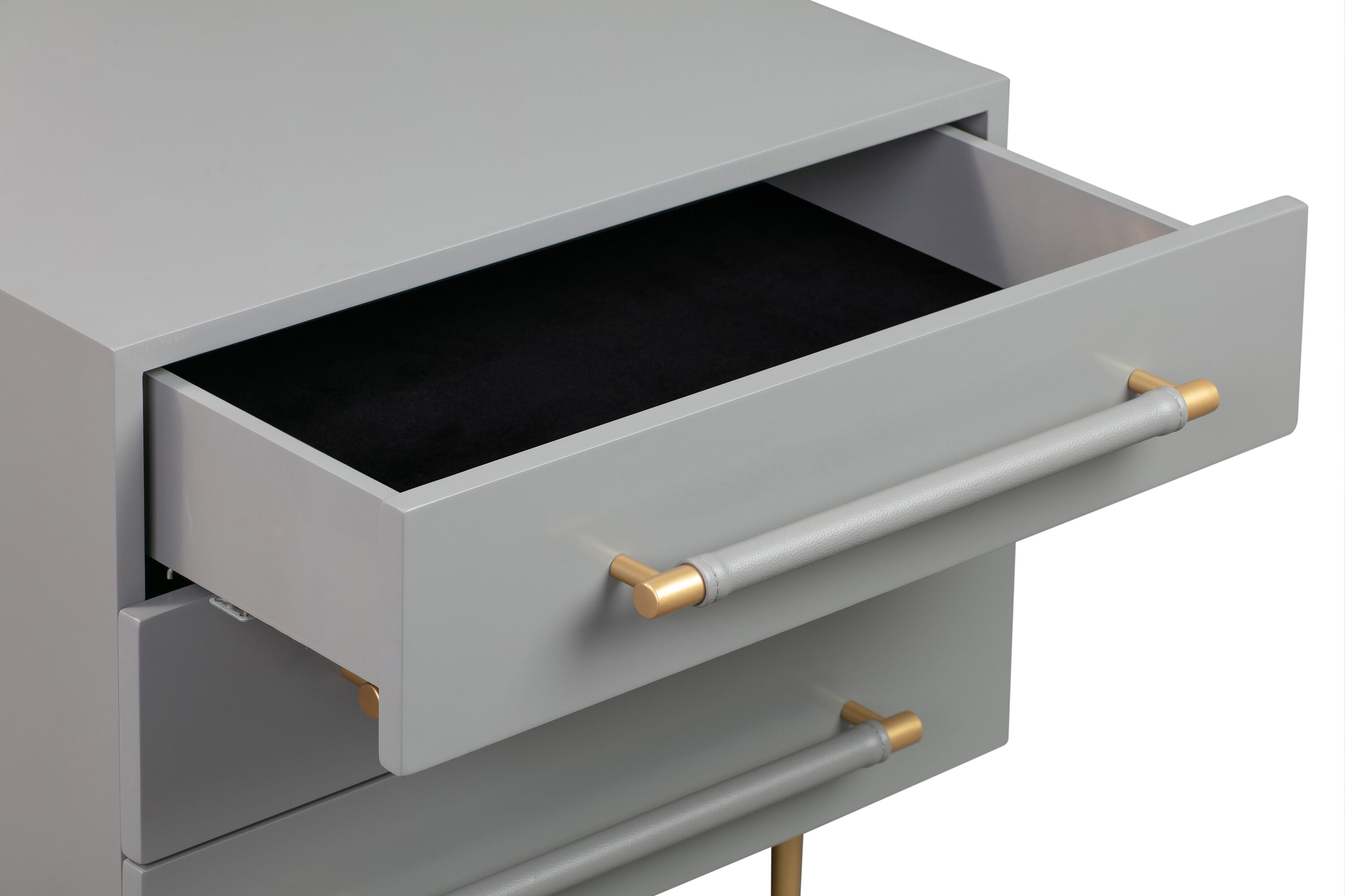 Gray 3-Drawer Nightstand with Brass Accents