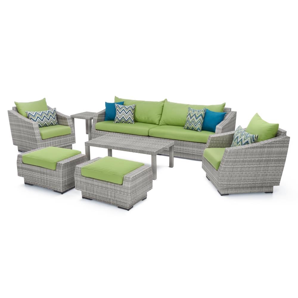 RST Brands OP-PESS8-CNS-GNK-K Cannes 8-Piece Wicker Patio Sofa Conversation Set with Green Sunbrella Cushions