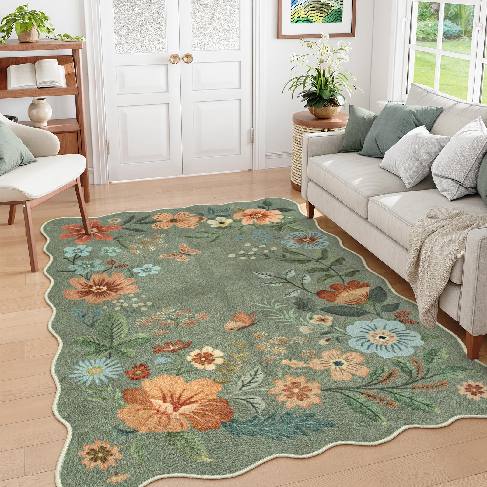 Lahome AR-DYR-177-G18 6 x 9 (ft) Mung Bean Green Vitality Nature Short Pile Faux Cashmere Floral Rectangular Indoor Area Rug