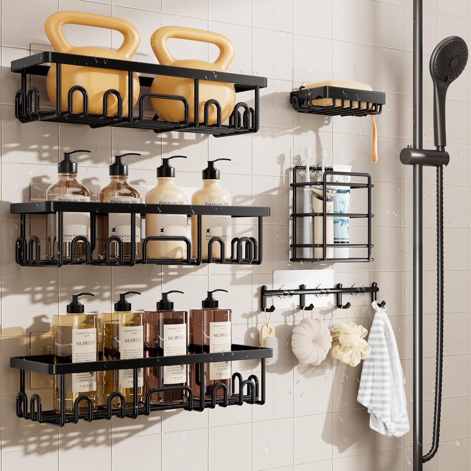 Lovav - Shower Caddy 6 Pack Adhesive Shelves Rustproof Stainless Steel Bathroom Organizer No Dril...