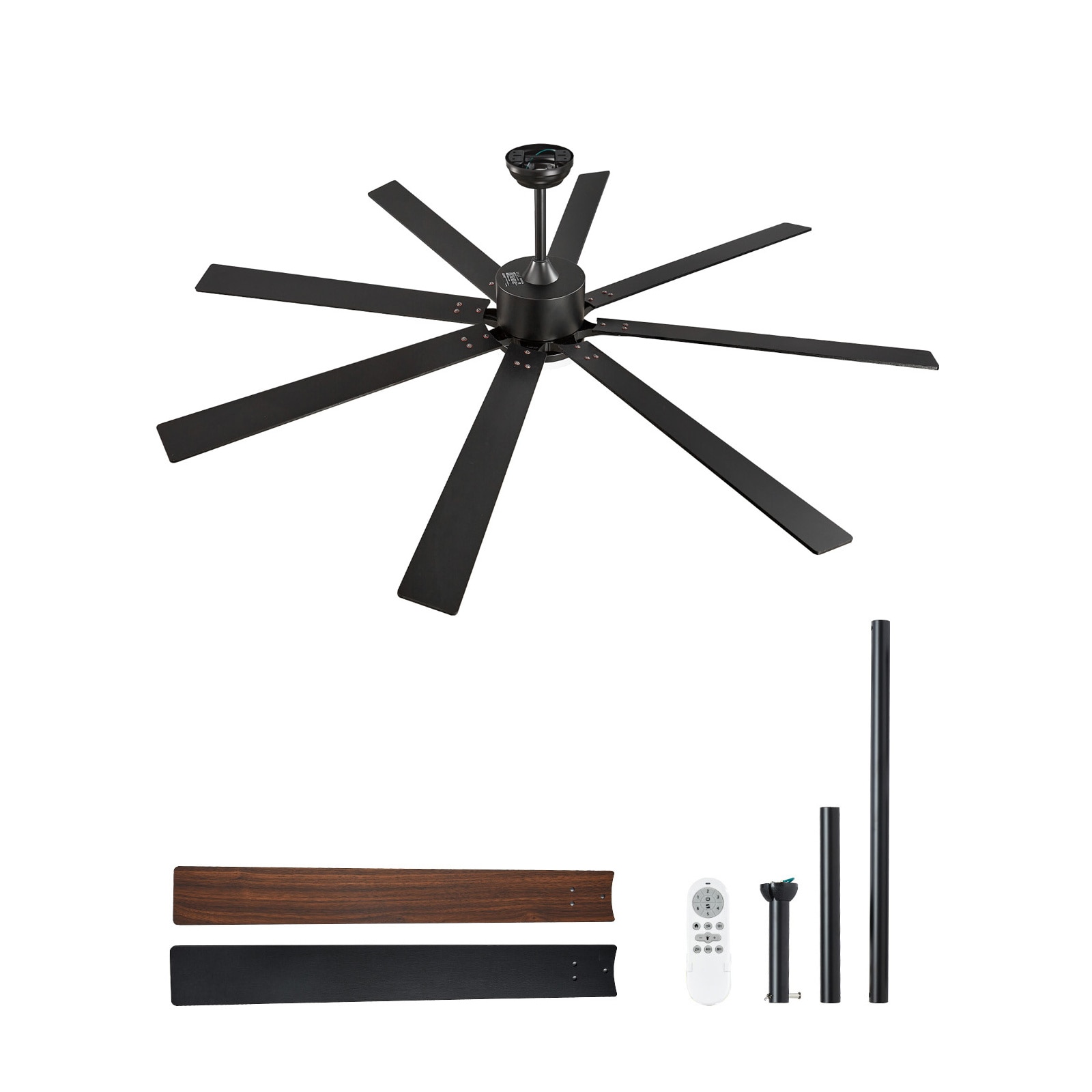 Mecale 72-in 8-Blade Ceiling Fan with LED Light 6-Speed Remote Reversible DC Motor 11000-CFM Airflow Black