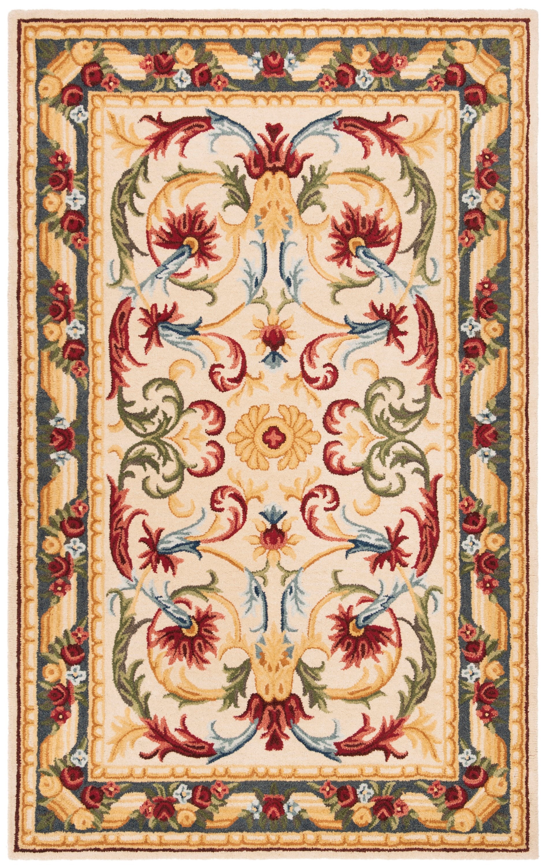 Handmade Ivory Floral Tufted Wool Area Rug 5' x 8'