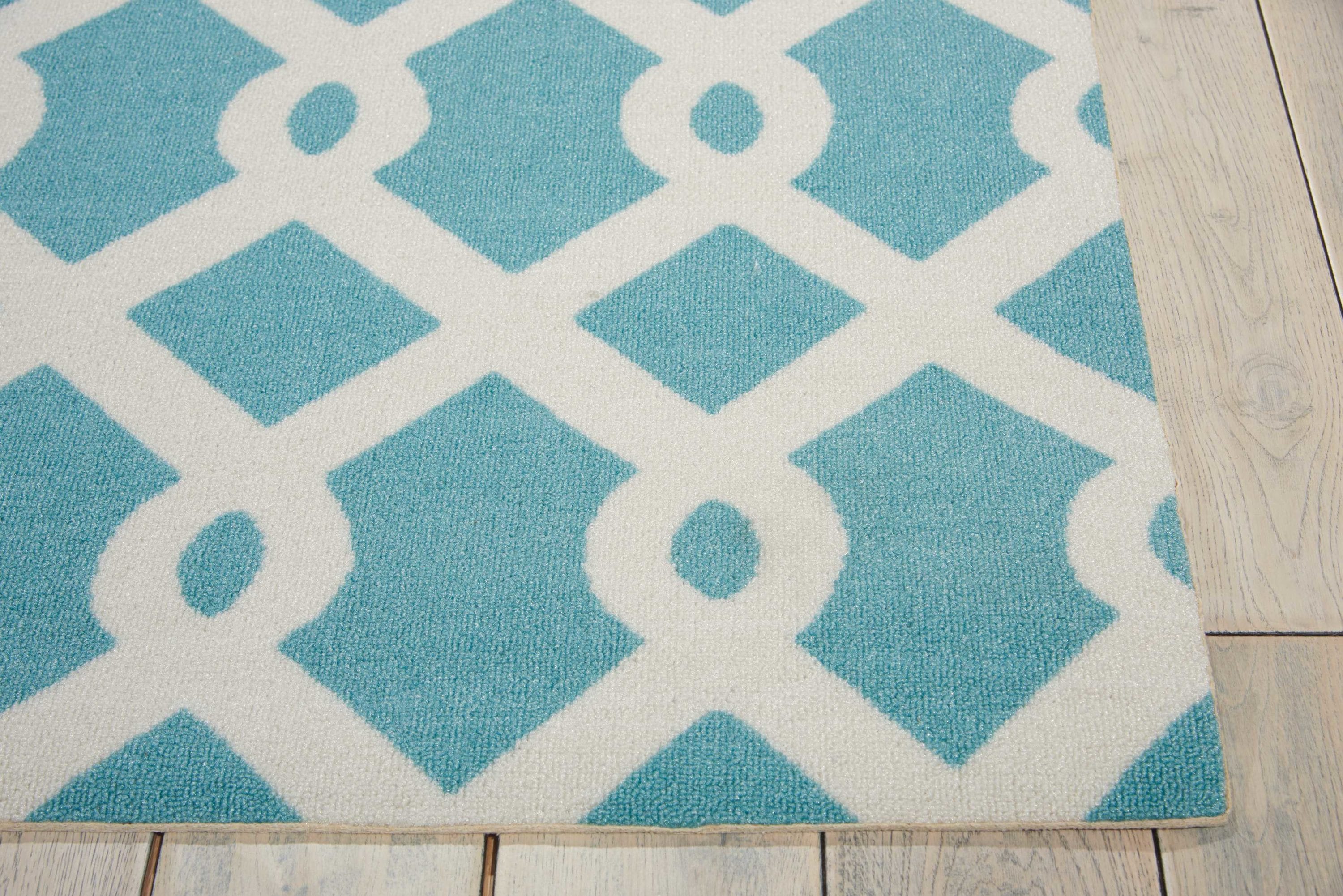 Poolside Blue and White Geometric Outdoor Rug 4' x 6'