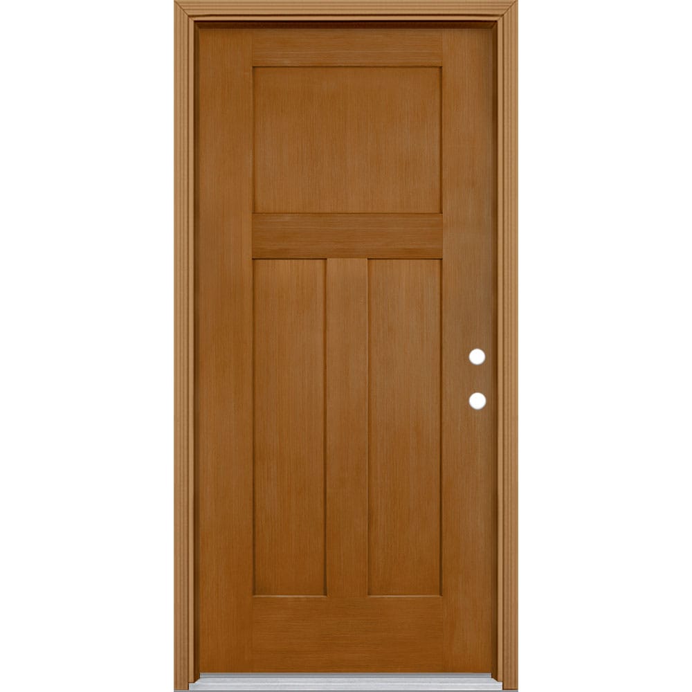 Masonite 62710 Winslow 36-in x 80-in x 4-9/16-in Fiberglass No glass Left-hand inswing Oakcrest Stained Prehung Front Door with Brickmould Insulating core