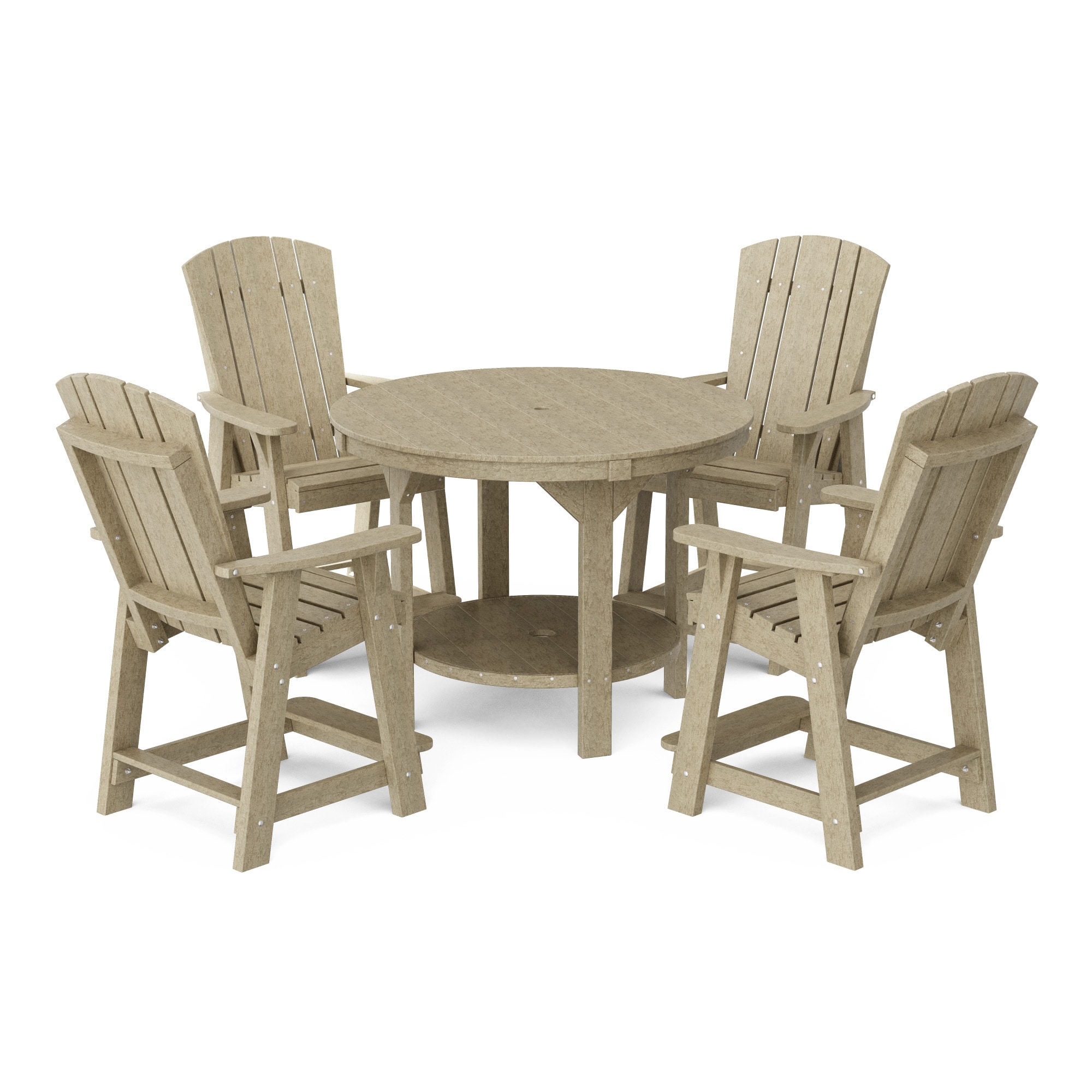 Wildridge LCC-180-WW Heritage 48-in 5 -Piece Weathered Wood Patio Dining Set Plastic Round Table with 4 Stationary Chairs