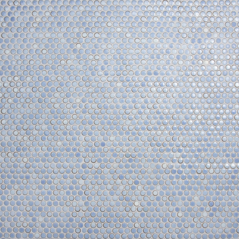 Affinity Tile FKOMPR14 Hudson Penny Forst Blue 12-in x 13-in Glossy Porcelain Stone Look Penny Round Mosaic Floor and Wall Tile (10.7-sq. ft/ Carton)