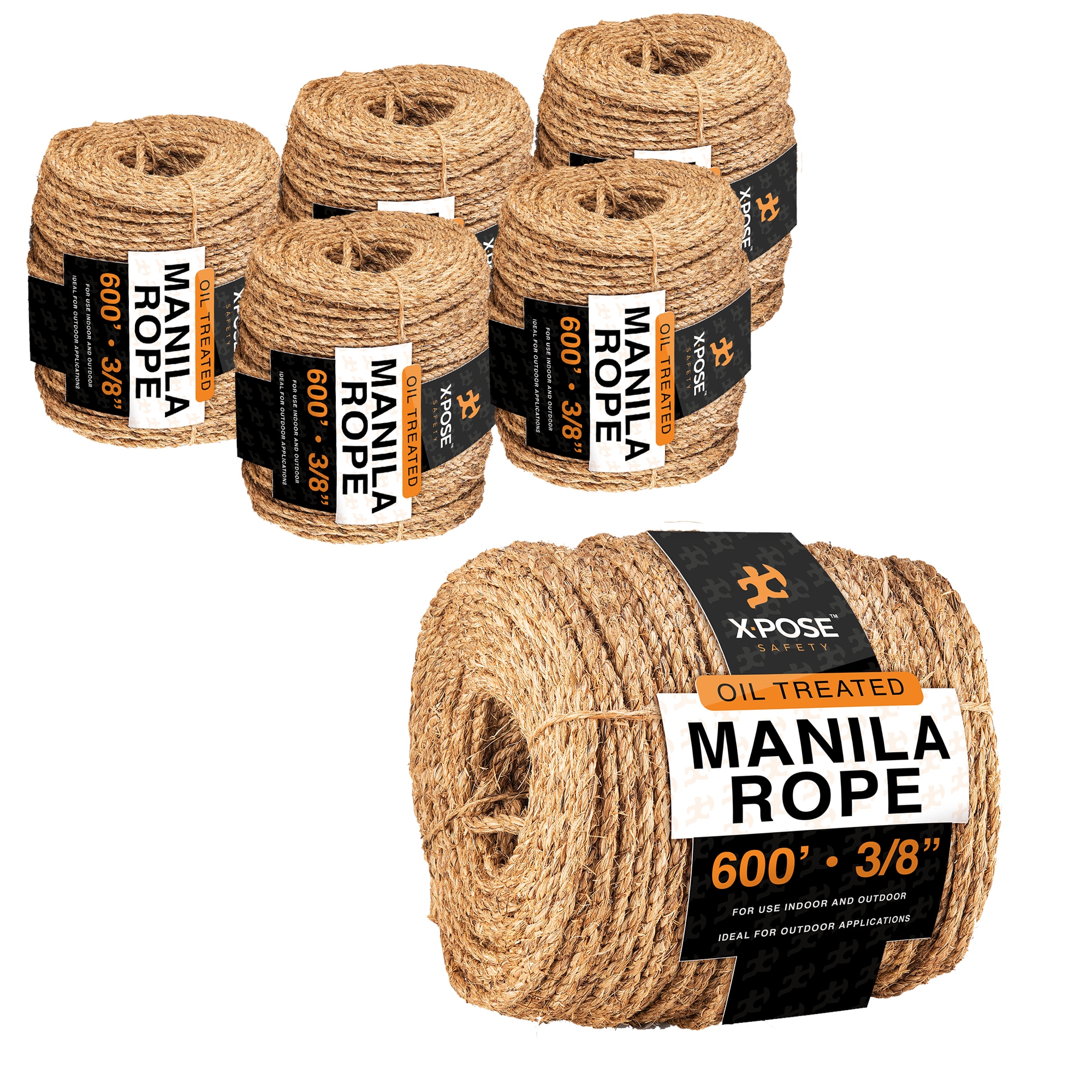 XPOSE SAFETY Manila Rope - 3/8 Inch Rope 600 Ft - 3 Strand Cordage Twisted  Braided Rope - Thick Natural Fiber Rope for, Marine, Decorative Rope for  Crafts, Porch Column, Outdoor Pole