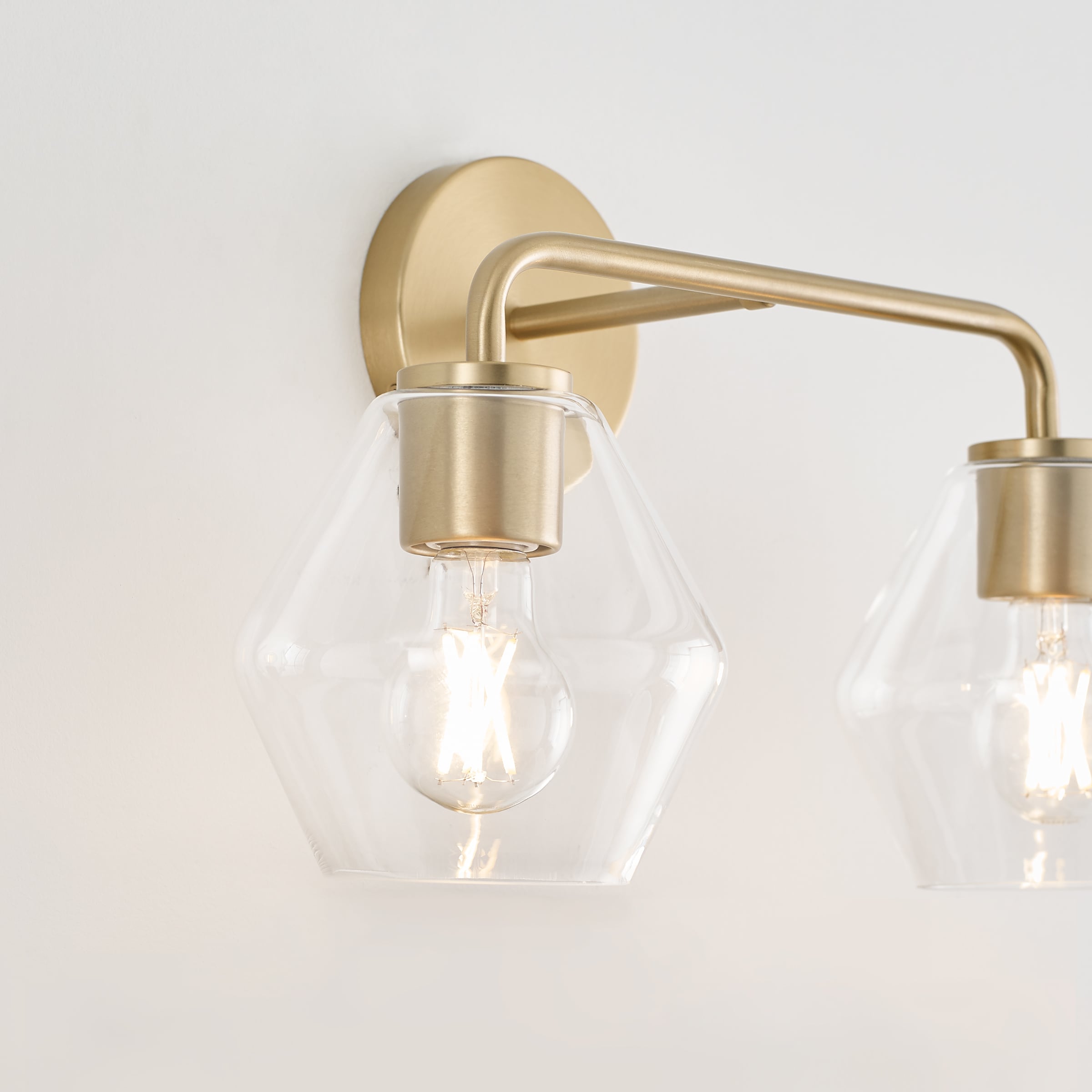 Jett 17" Satin Brass Vanity Light with Clear Glass Shades