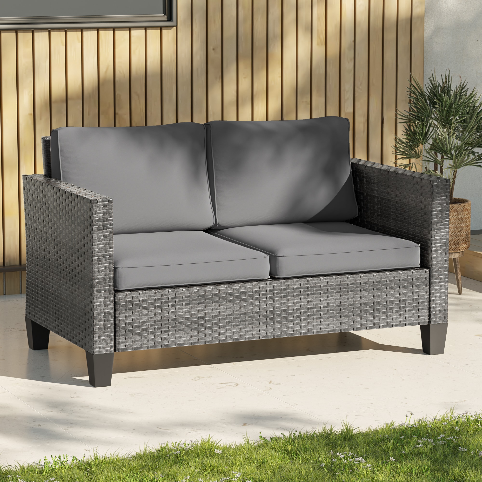 ACEGOSES LW-PS-115HGY-D1 Skytop 2 -Piece Wicker Patio Conversation Set with Gray Cushions