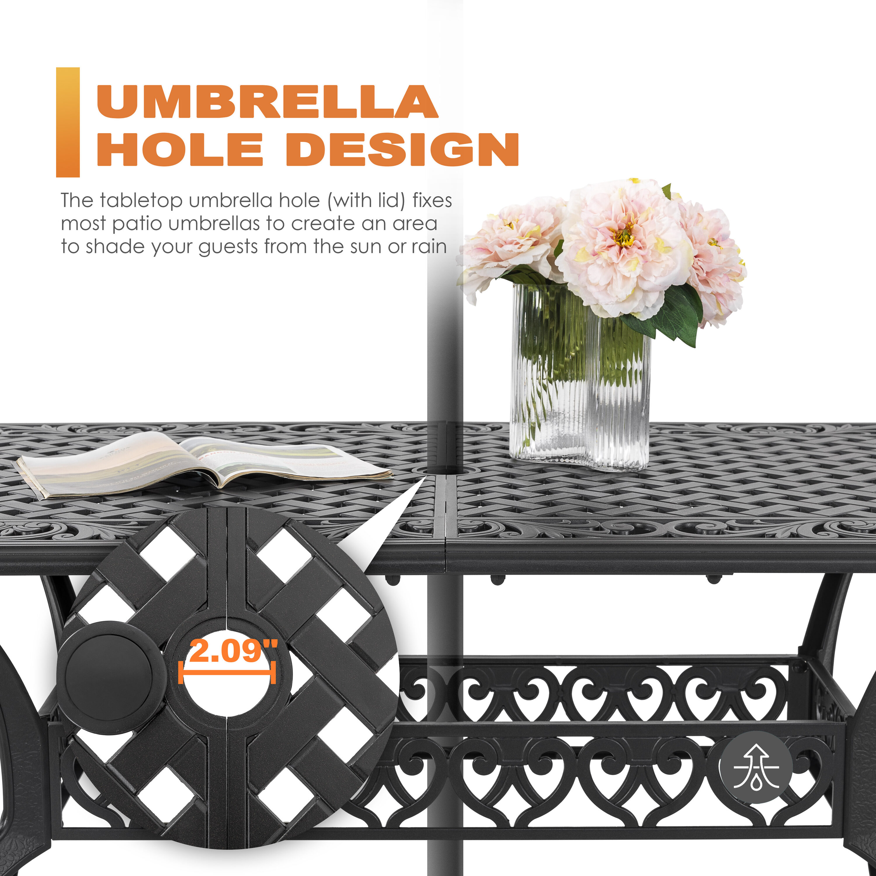 Black and Gold Speckled Cast Aluminum 6-Person Patio Dining Set