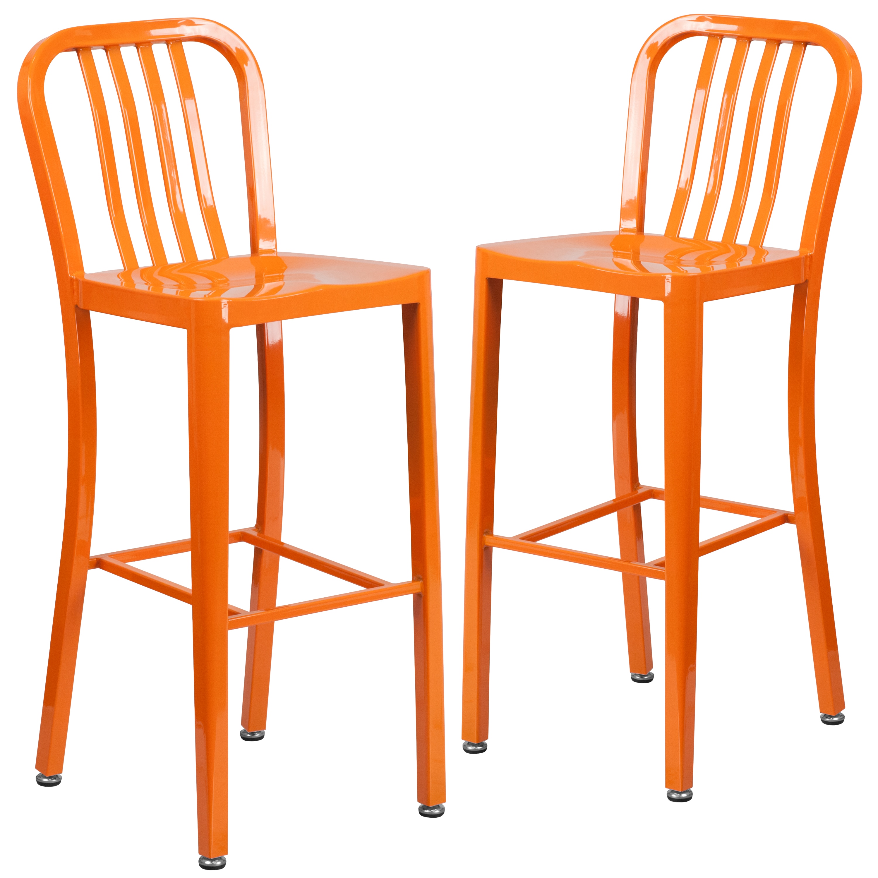 Flash Furniture 889142066170 Gael Commercial Grade 2 Pack 30-in High Orange Metal Indoor-Outdoor Barstool with Vertical Slat Back
