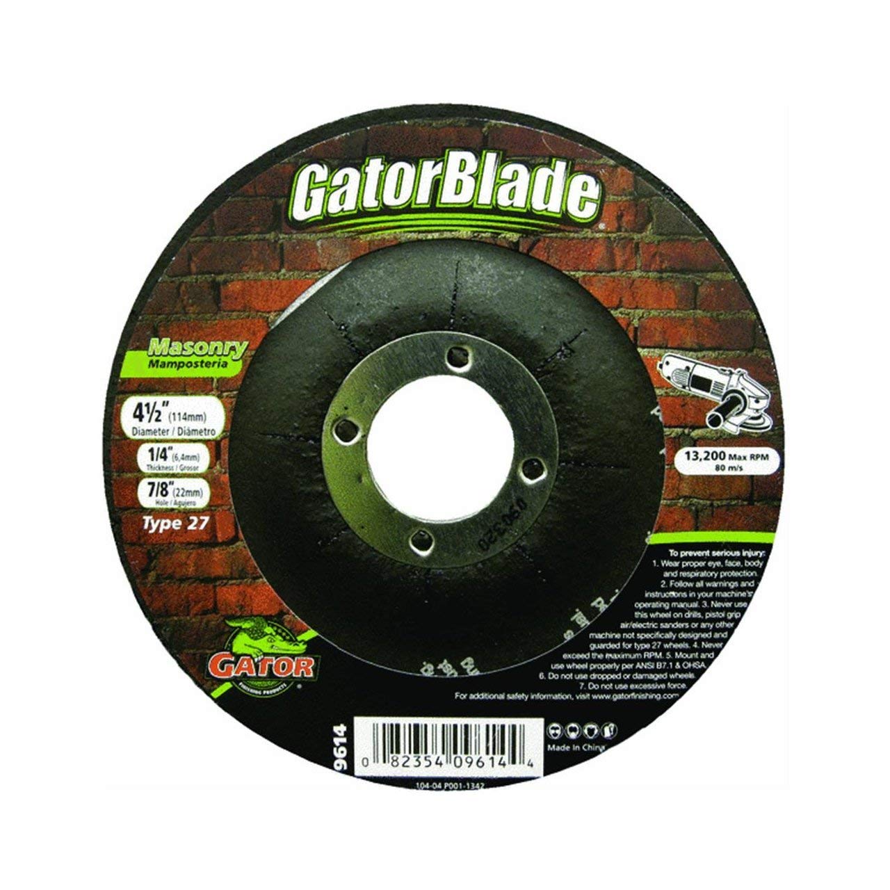 Ali Industries  Gator Blade Type 27 4-1/2 in. x 1/4 in. x 7/8 in Masonry Cut-Off Wheel
