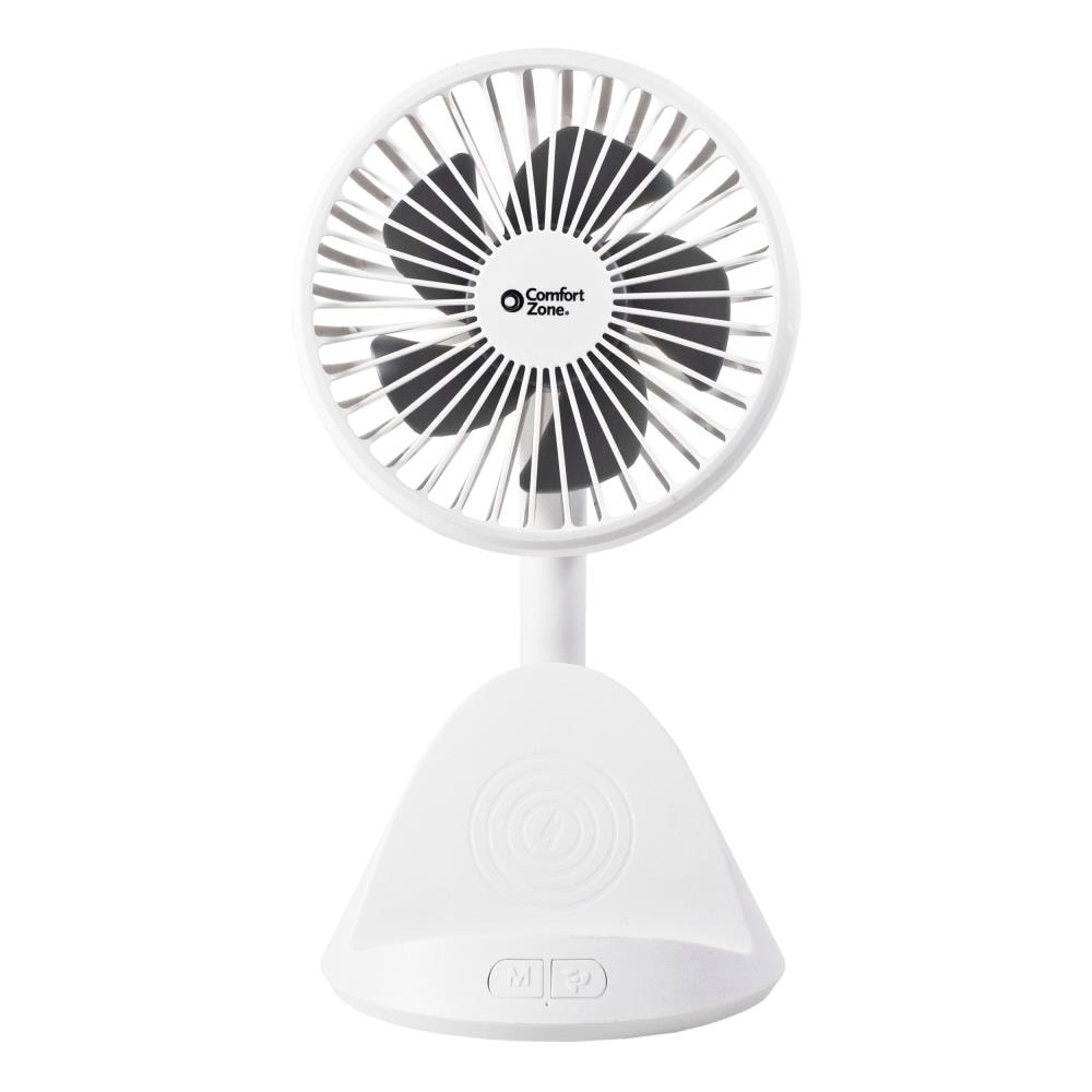 Comfort Zone 4 in. Personal Rechargeable and Phone Charging Station- White in the Portable Fans department at