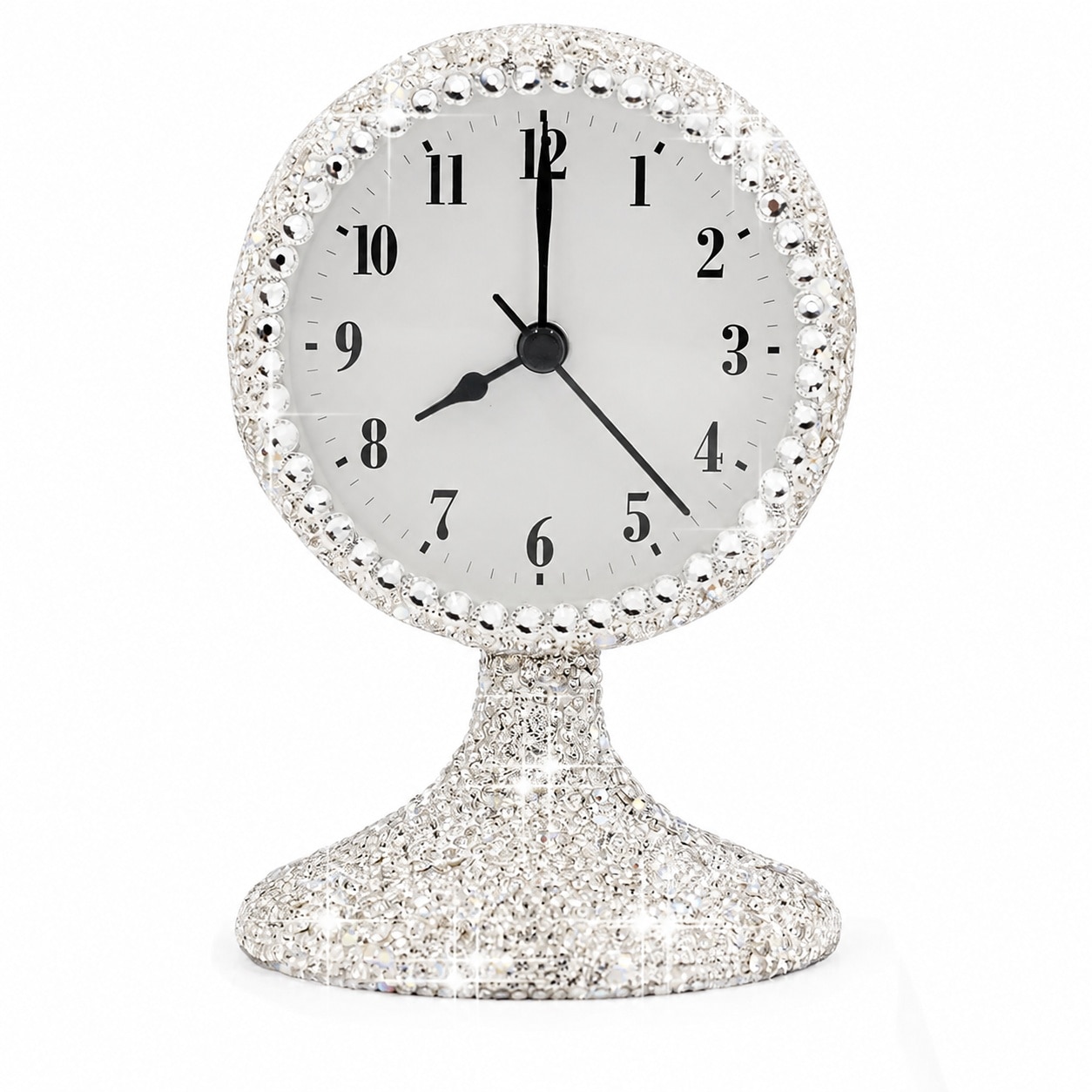 Phewnyzo Silver Rhinestone Small Alarm Desk Table Clock with Handmade ...