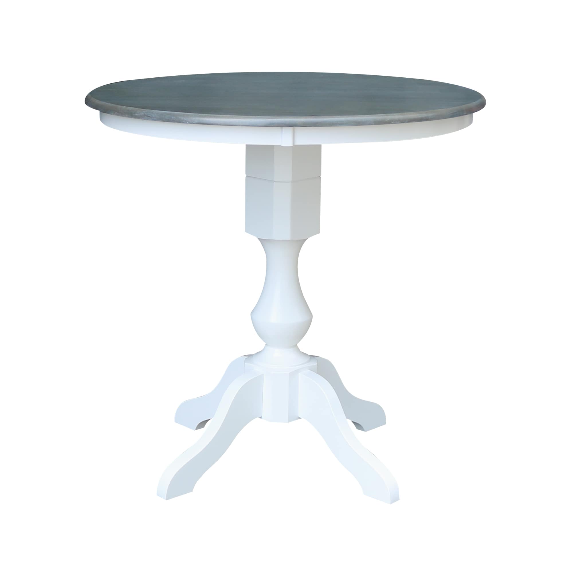 International Concepts K05-36RT-11P White/Heather Gray Round Traditional Counter Table, Wood with White Wood Pedestal Base 36-in L x 35.9-in H