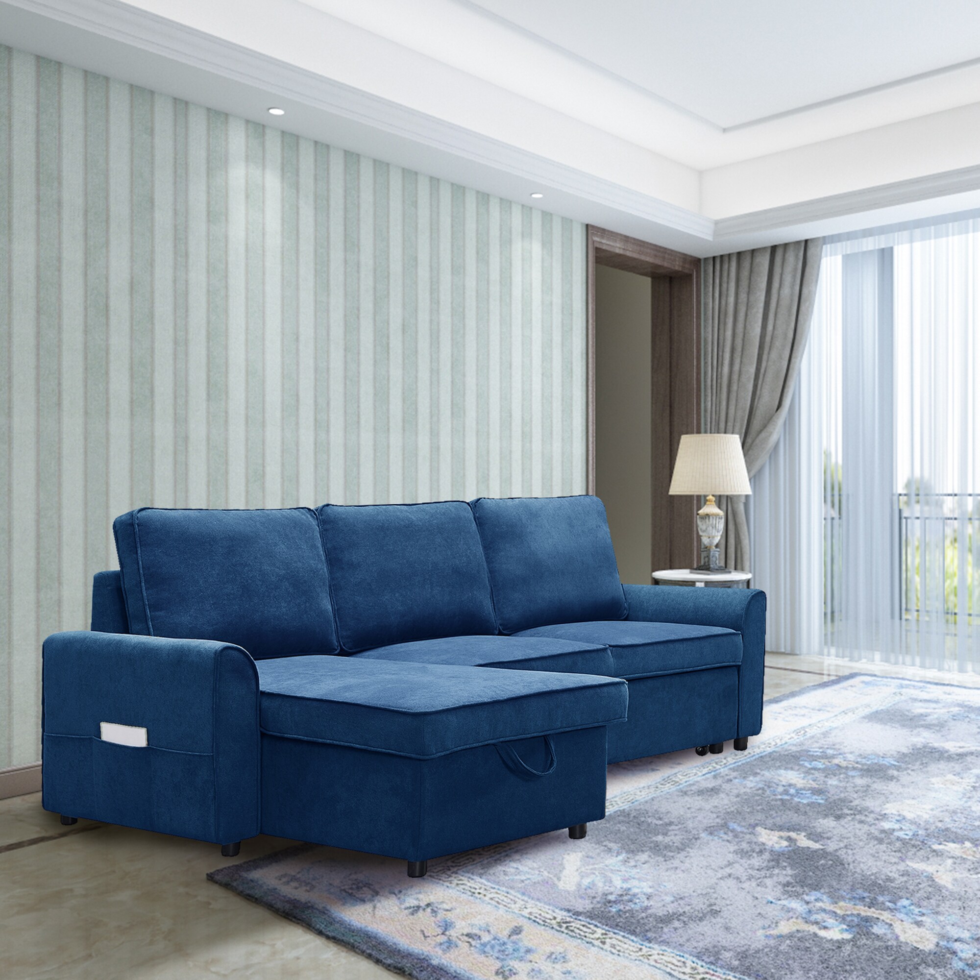 Clihome Sofa Bed Modern Blue Linen Sofa In The Couches, Sofas ...