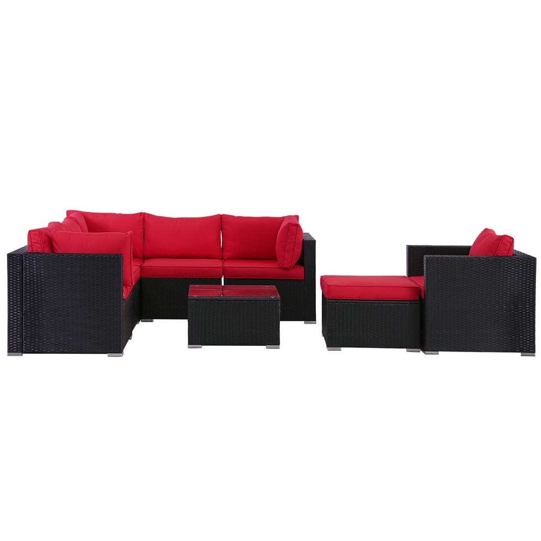 Damerin N7CS80 8 -Piece Wicker Patio Conversation Set with Red Cushions