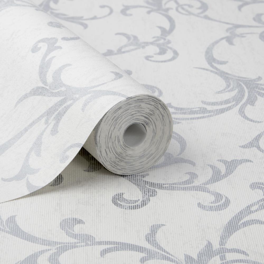 Graham & Brown 56-sq ft Silver Vinyl Textured Scroll Unpasted Wallpaper ...